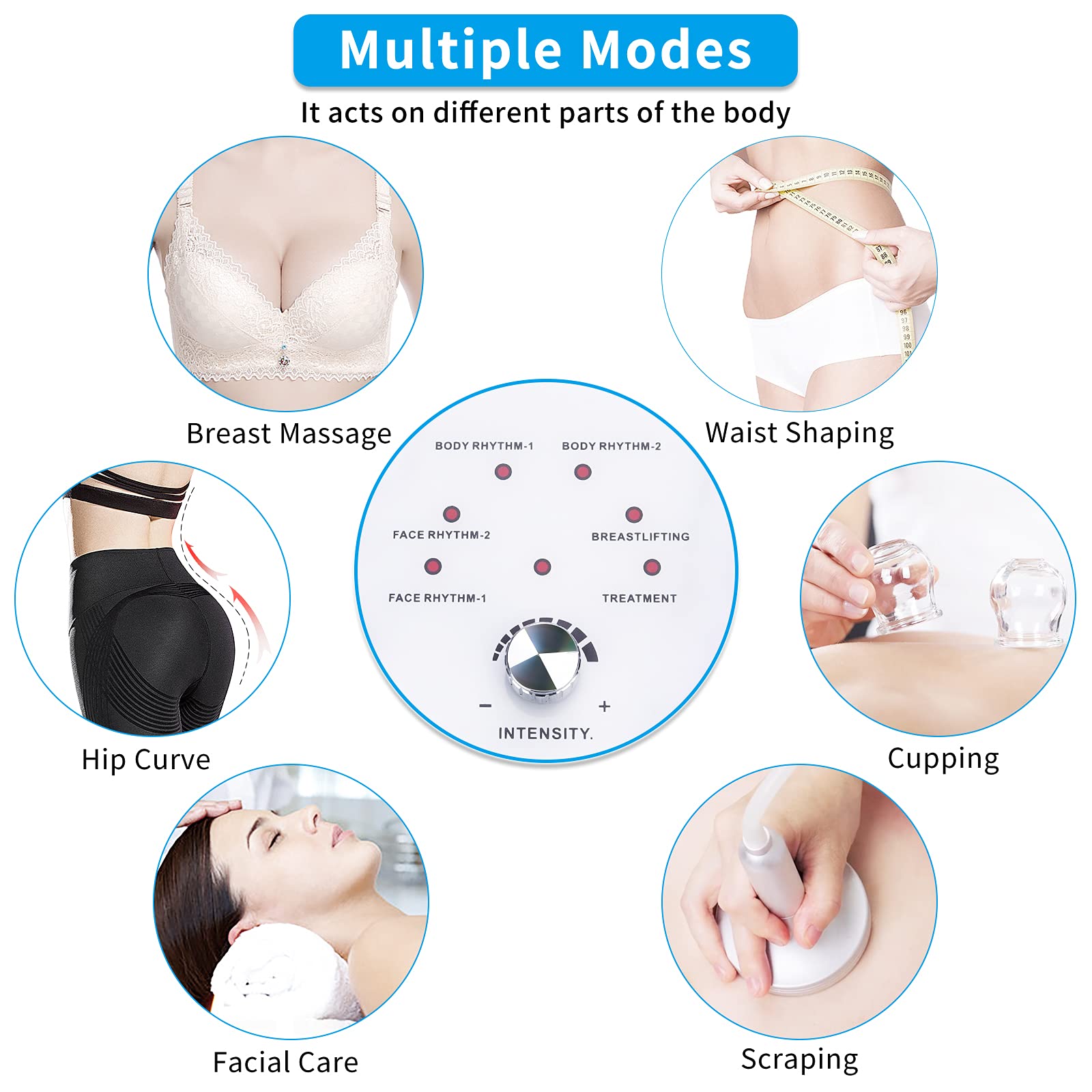 Titoe Vacuum Therapy Machine Multifunctional 0-75cmHg Cupping Cups Machine 6 Mode Adjustable Suction Vacuum Machine with 30 Cups