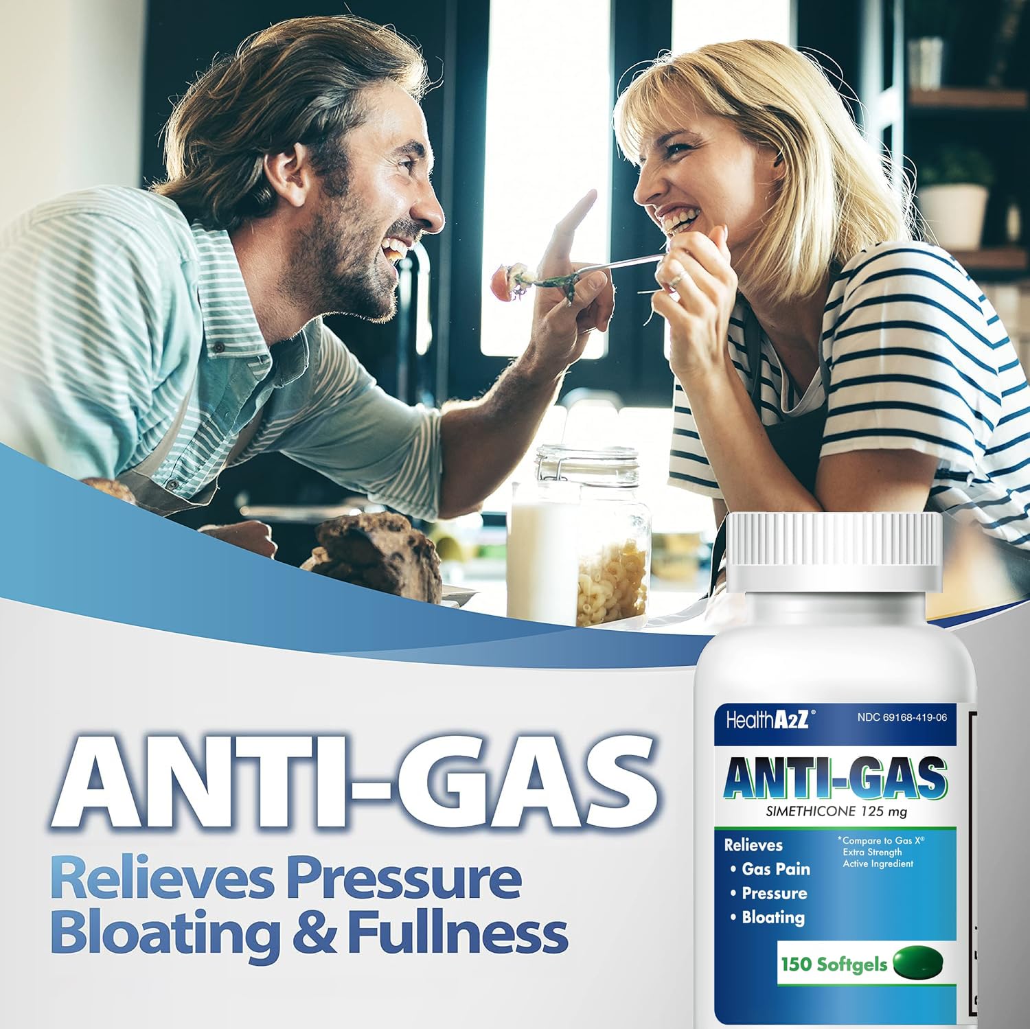 HealthA2Z Gas Relief Simethicone | 125mg | Relieves from Stomach Discomfort and Gas | Anti Flatulence | Relieves Gas Fast and Bl