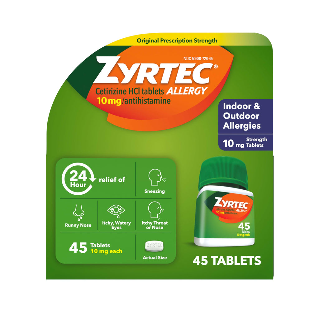 Zyrtec 24 Hour Allergy Relief Tablets, Indoor & Outdoor Anti Allergy Medicine with 10 mg Cetirizine HCl per Antihistamine Tablet