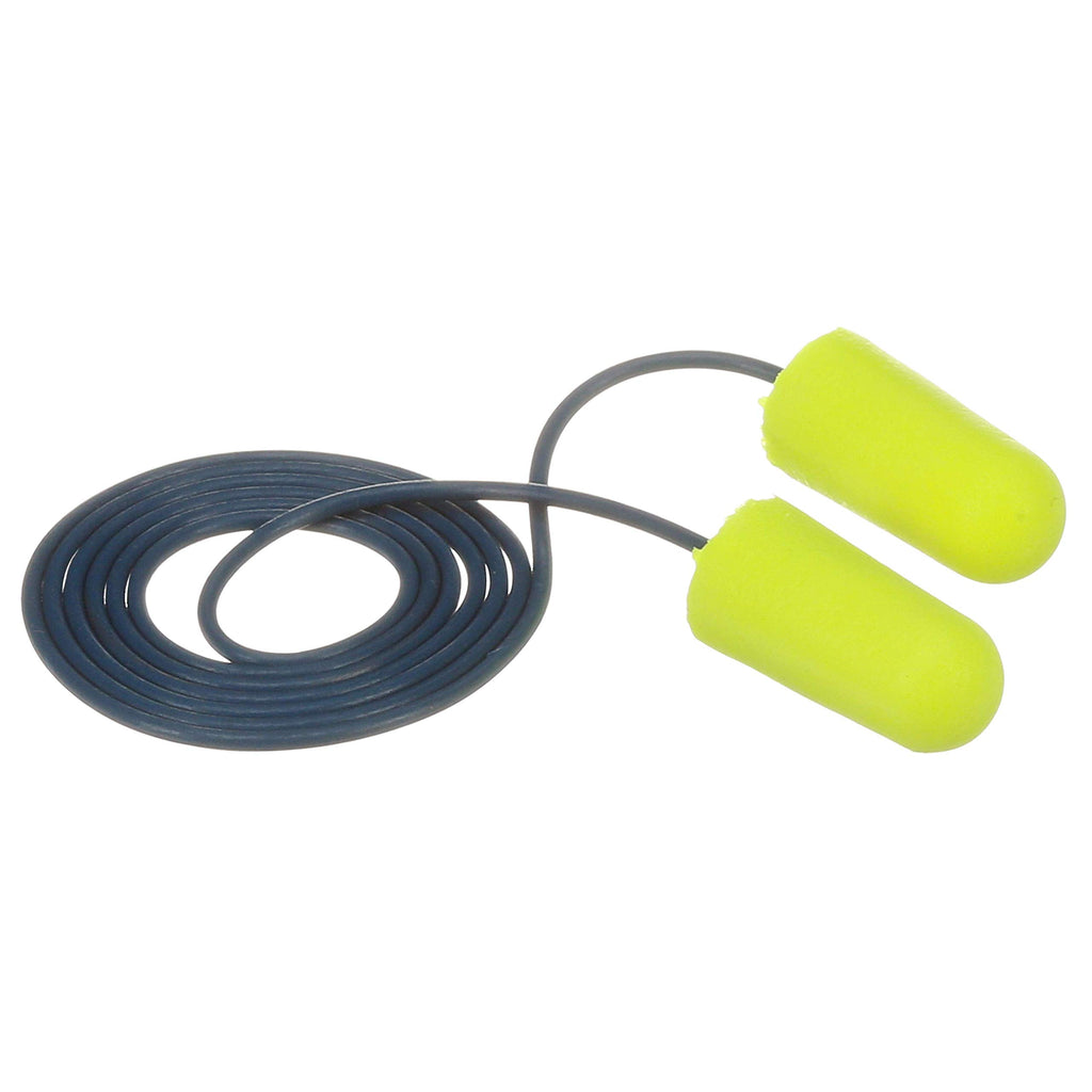 3M Ear Plugs, E-A-Rsoft Yellow Neons 311-4106, Metal Detectable Cord, 200 Pair of Disposable Earplugs, Pairs Wrapped, Regular Si