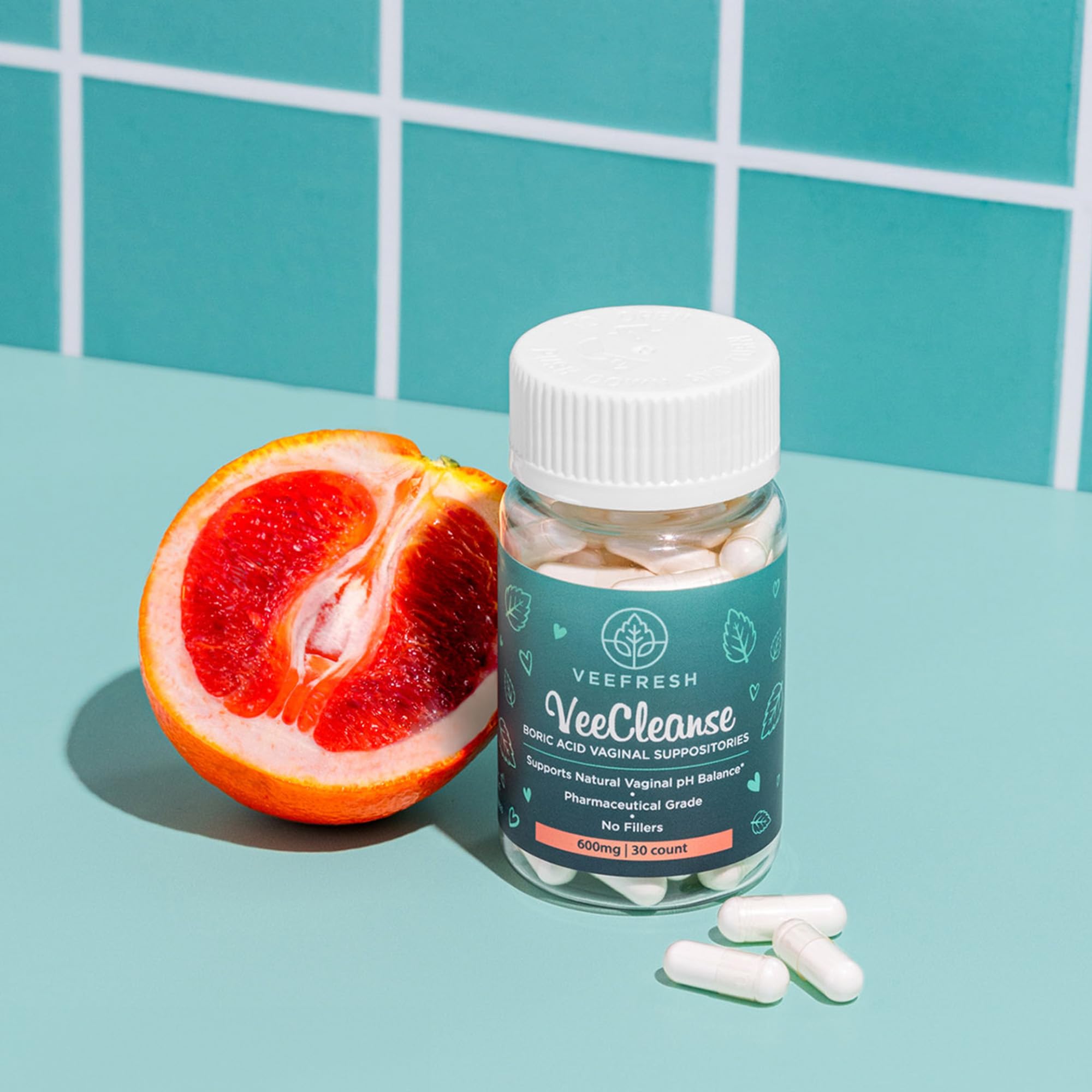 VeeFresh - VeeCleanse Boric Acid Vaginal Suppositories - Vaginal pH Balance Suppositories - Vaginal Odor Control - Feel Fresh, F