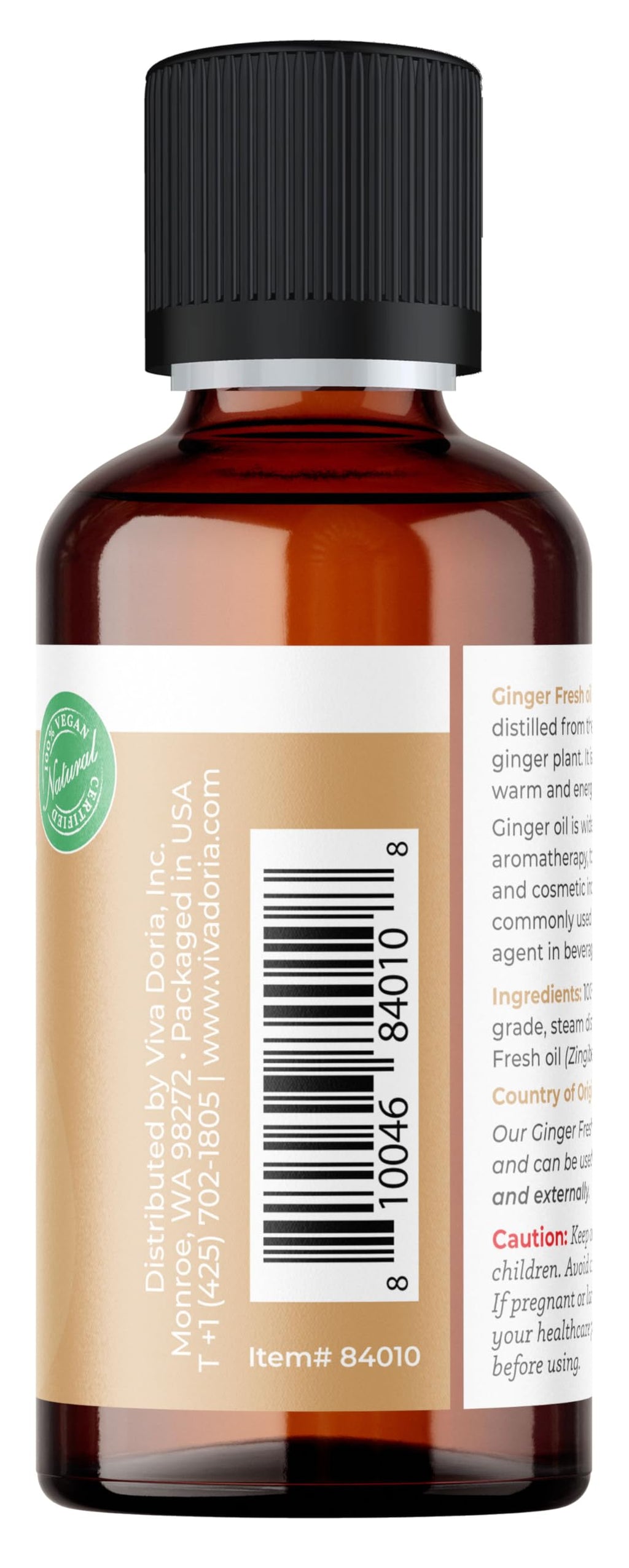 Viva Doria Ginger Essential Oil, 100% Pure Natural, Fresh Ginger Essential Oil, Undiluted, for Aromatherapy | Food Grade, 30 mL