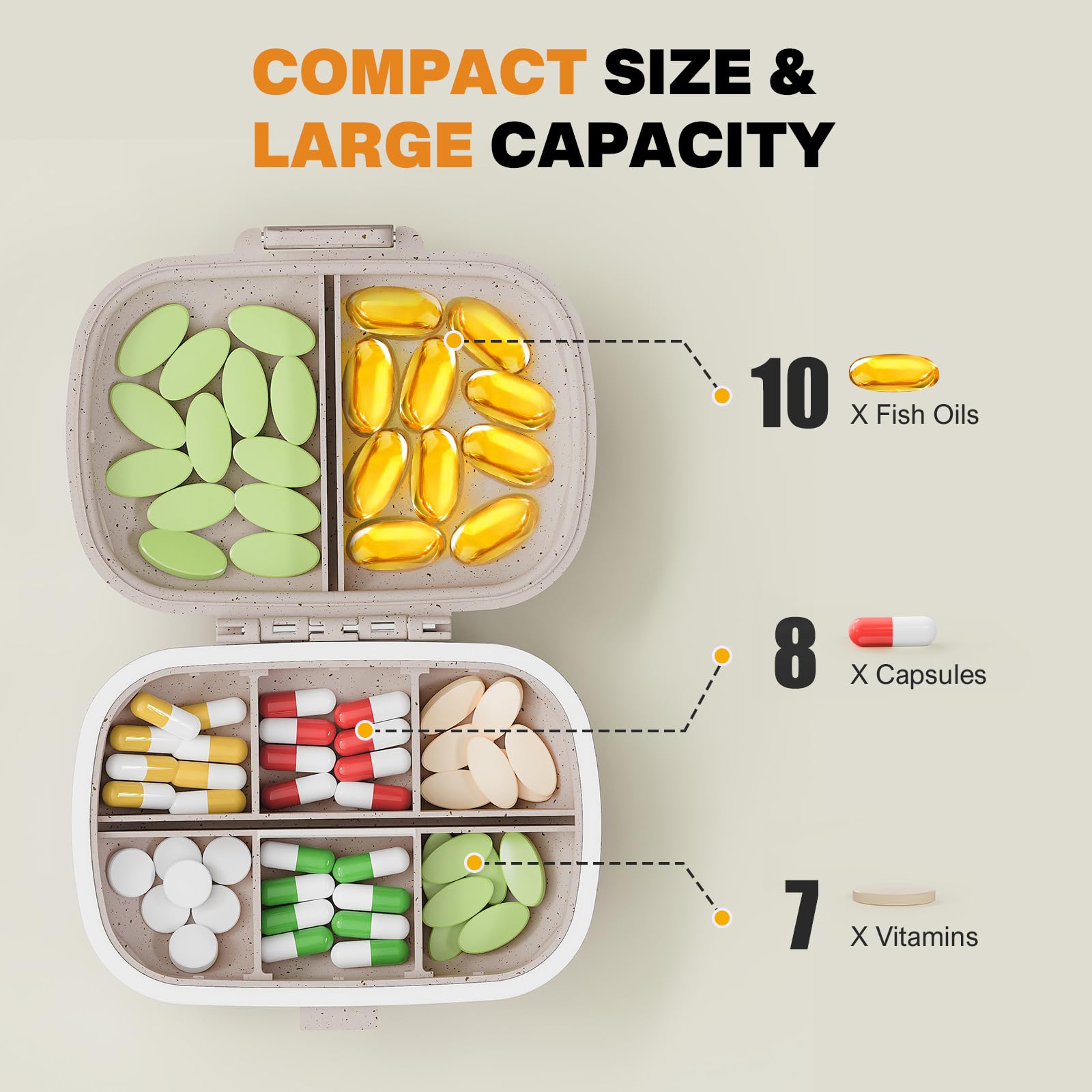 MEACOLIA 3 Pack 8 Compartments Travel Pill Organizer, Daily Pill Case Small Pill Box for Pocket Purse, Portable Pill Container M