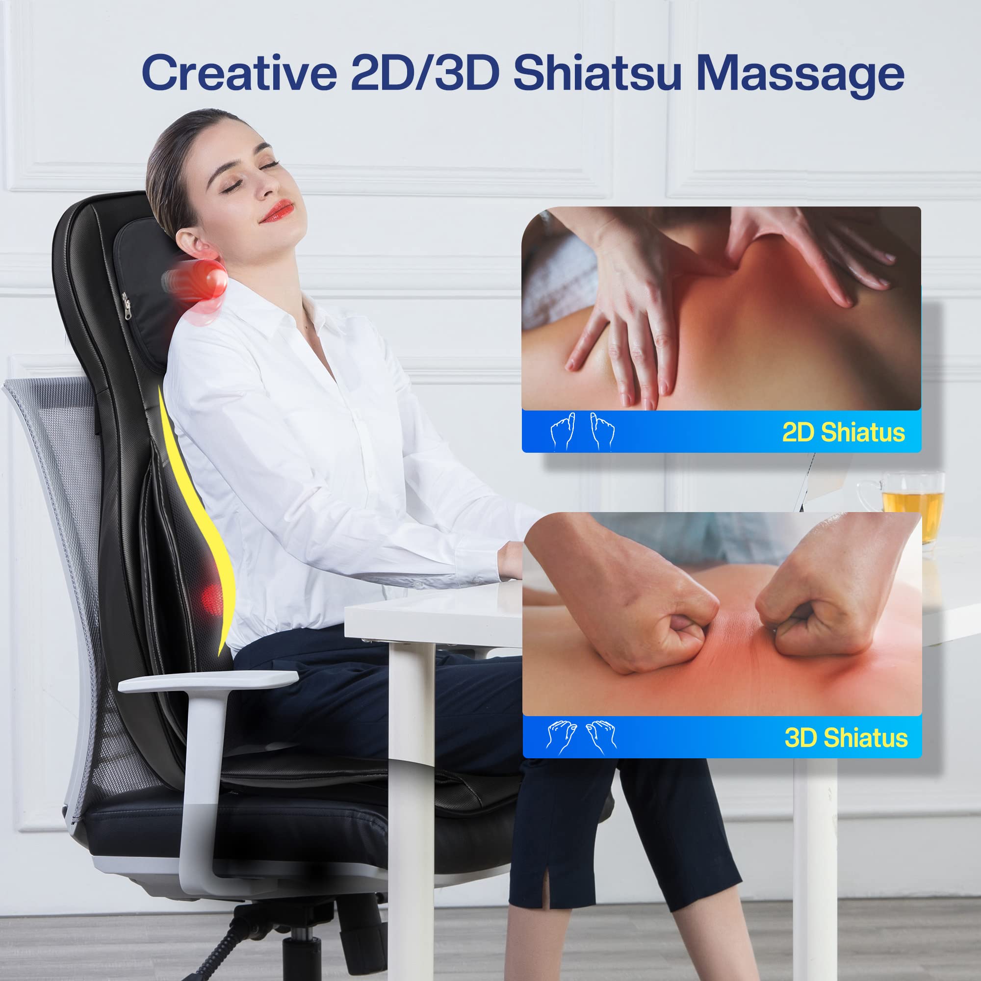 COMFIER Shiatsu Neck Back Massager with Heat,2D/3D Massage Chair Pad with App Control,Deep Tissue Kneading Massage Chair Pad wit