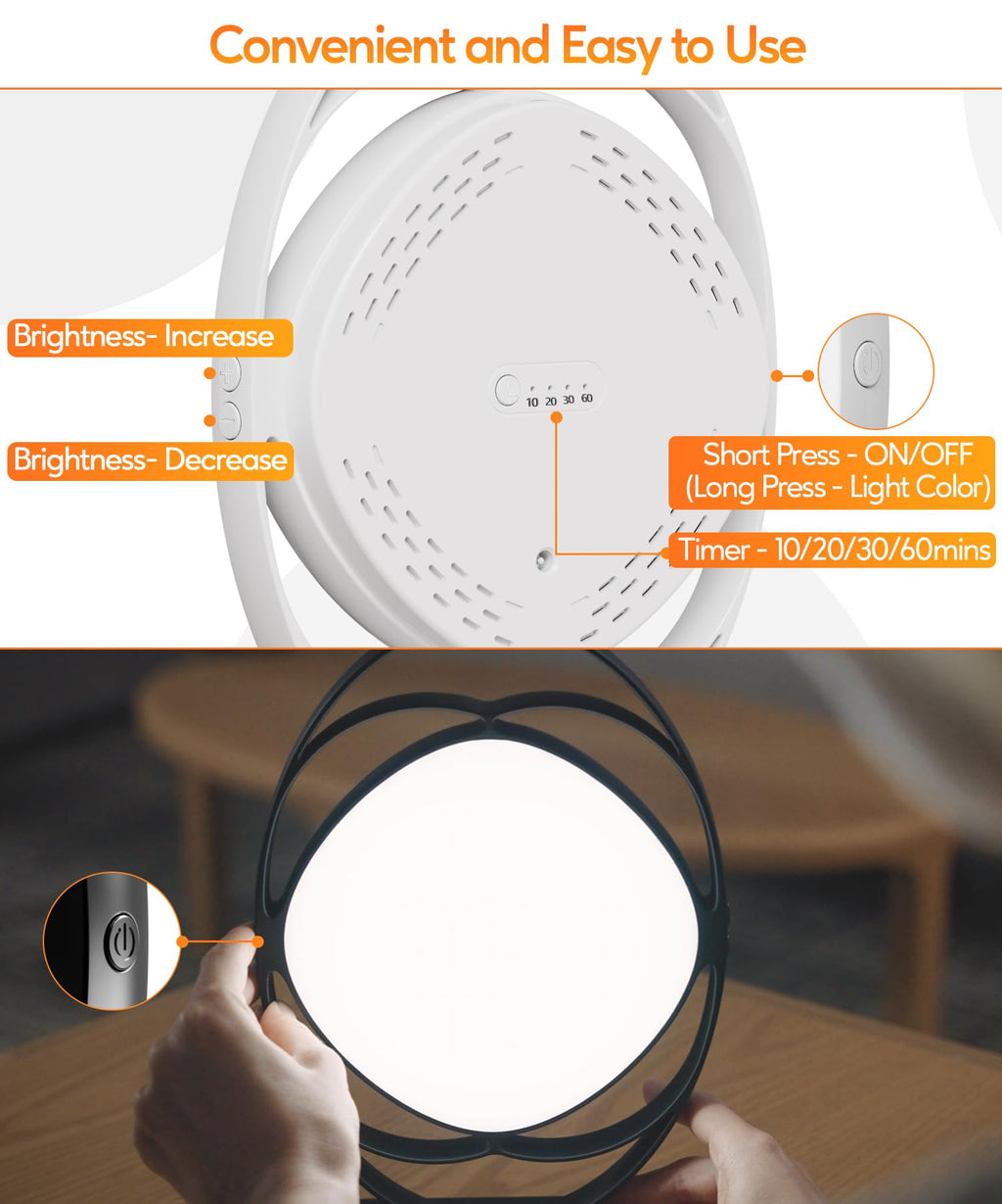 HIBOITEC Light Therapy Lamp - 10000 Lux UV-Free Sun Light With 3 Color Temperature, 5 Adjustable Brightness, Timer & Memory Func