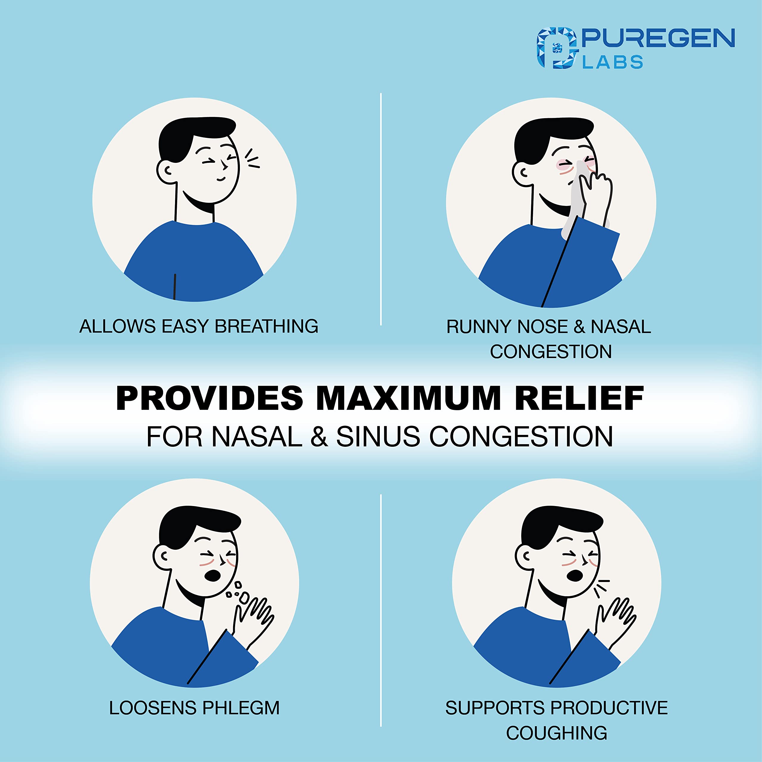 Puregen Labs Nasal Decongestant PE 100 Tablets | Phenylephrine HCl 10 mg Tablets | Maximum Strength | Non Drowsy Nasal & Sinus C