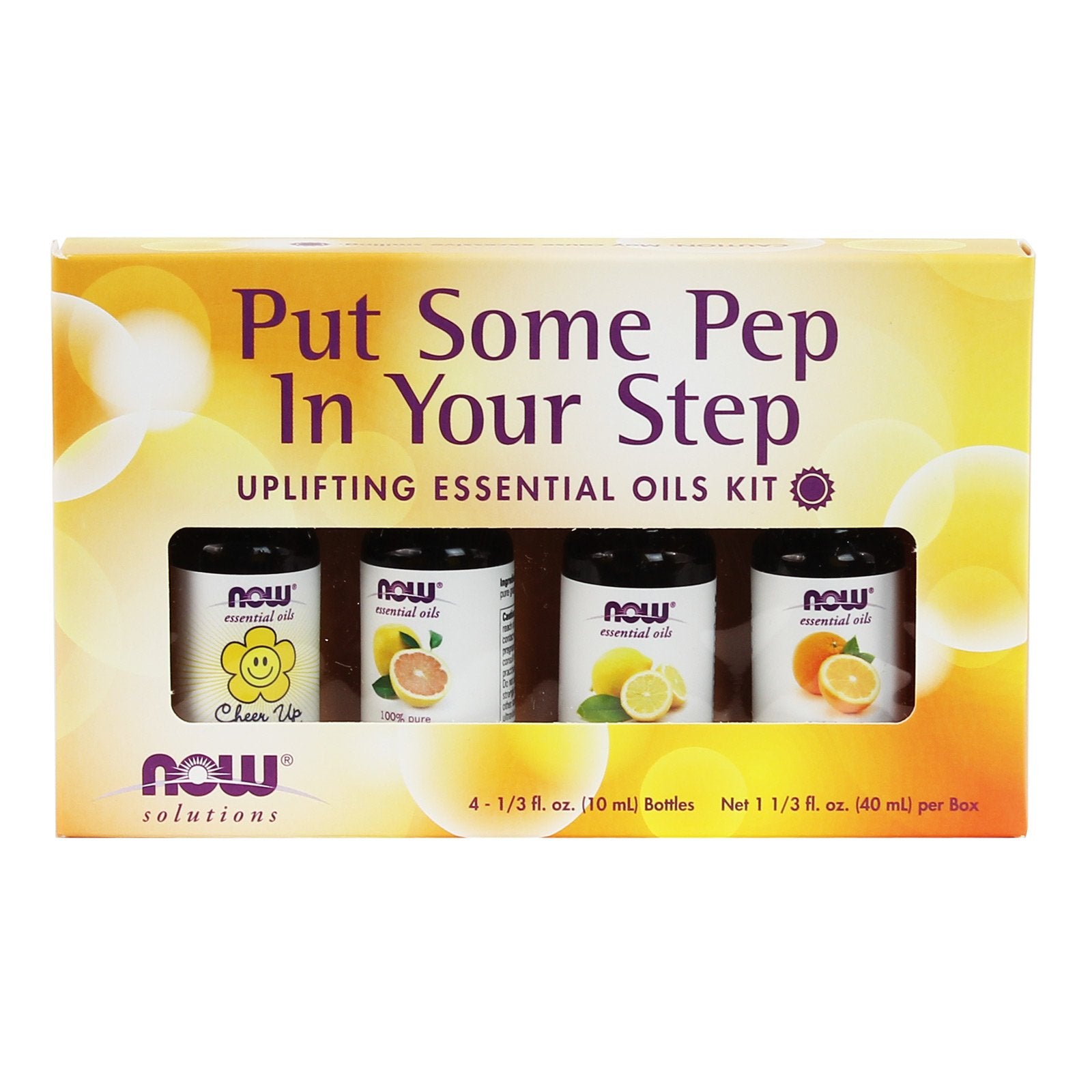 NOW Essential Oils, Put Some Pep in Your Step Uplifting Aromatherapy Kit, 4x10ml Including Orange Oil, Lemon Oil, Grapefruit Oil