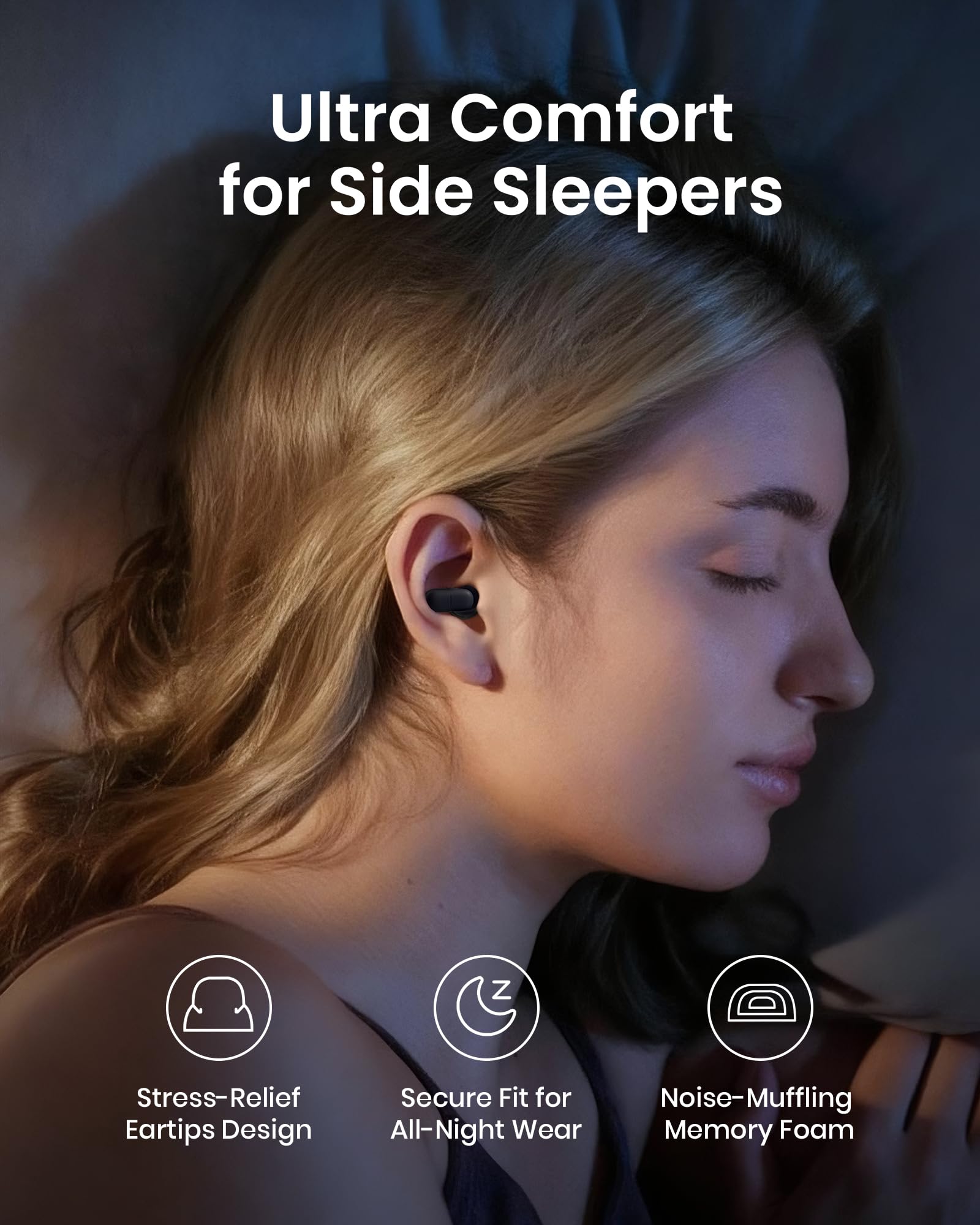 QubitPulse Dream Ear Plugs for Sleeping, 23dB Noise Reduction Soft Silicone Ear Plugs with Patented Qufits Eartips and Carry Cas