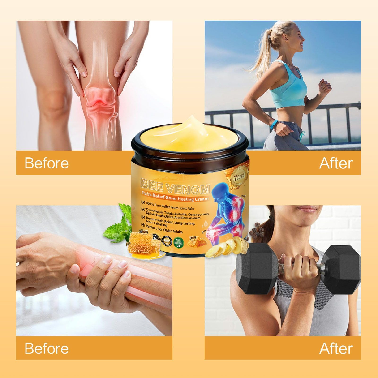 2PCS Bee Venom Ointment, A Professional Bee Venom Gel, is Effective on the Back, Neck, Hands, Knees and Ankles, Making Joints Mo