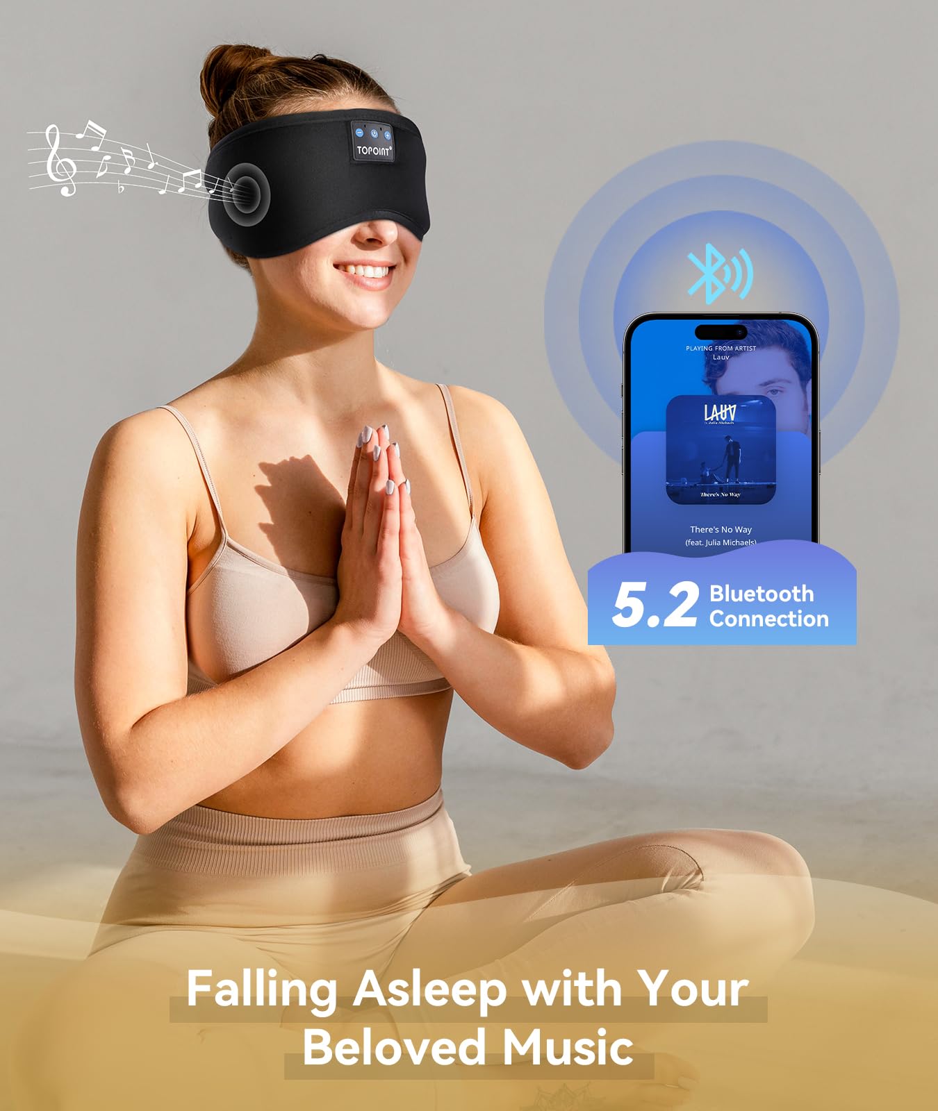 TOPOINT Sleep Mask with Headphones Bluetooth 5.2 Wireless, Sleep Headphone with Microphone Built-in HD Speakers Music, Eye Mask