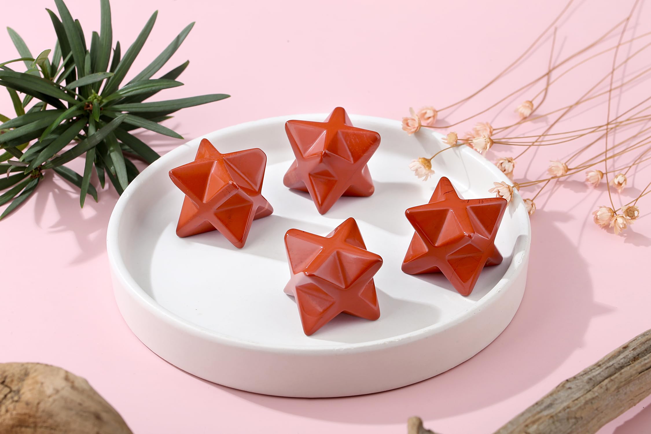 QINJIEJIE Red Japer Merkaba Crystal, 1 Natural Healing 3D Star Dodecahedron Stones, Sacred Meditation Energy Generator Home Deco