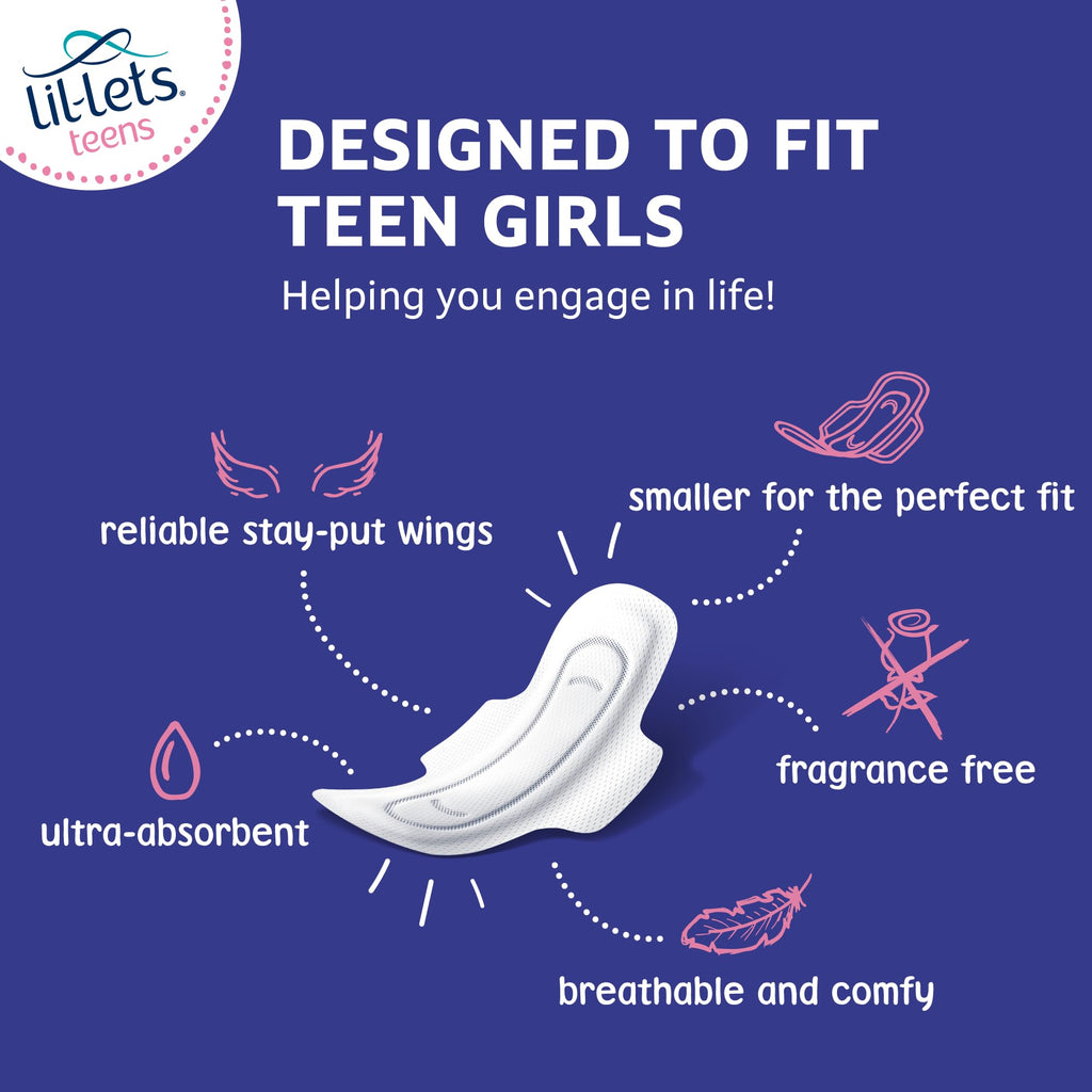 Lil-Lets Teens Night Pads with Wings - 50 Count Period Pads - Thin, Super Absorbent Sanitary Napkins, Soft & Breathable, Fragran