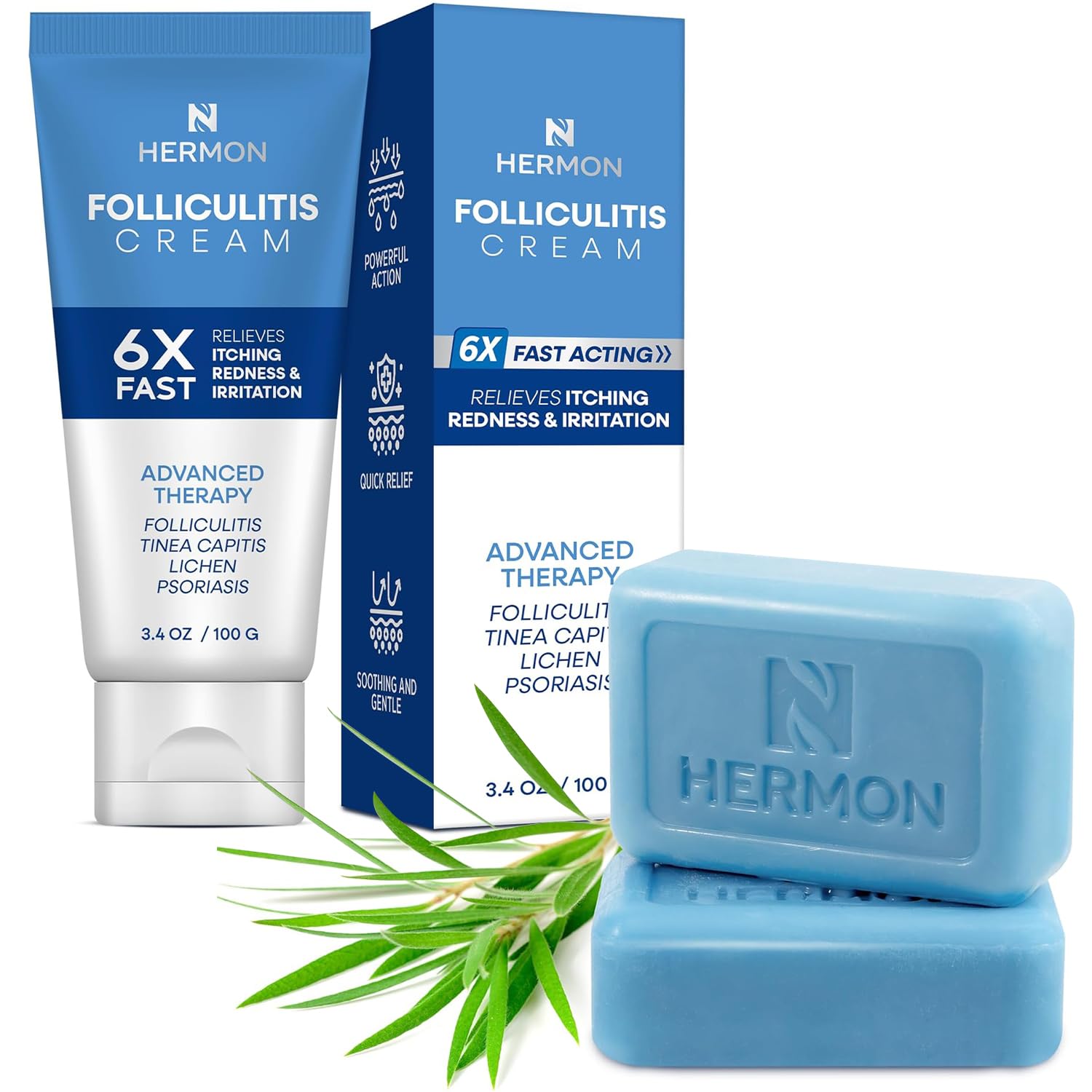 Hermon Folliculitis Treatment Cream & Antifungal Soap with Tea Tree Oil: Effective Treatment for Folliculitis Scalp Face and Bod
