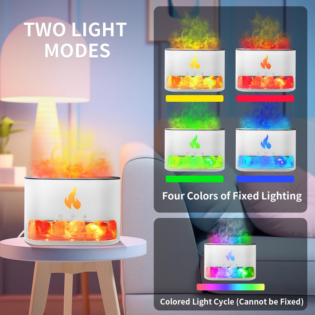 Salt Lamp Diffuser 2 in 1 Flame Diffuser 250ml Himalayan Salt Lamp Diffusers for Home Colorful Essential Oil Diffusers White Aro