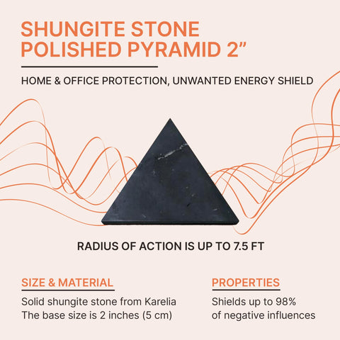 Shungite Stone Protection Pyramid 2'' | Authentic Shungite Stones Protection Polished Pyramid 2 inches (5 cm) | Black Stone Crys