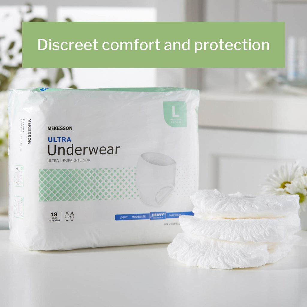 McKesson Ultra Adult Incontinence Underwear, [72 Count], Heavy Absorbency, Large, 44-58 in. Unisex Bladder Leak Protection, Pull