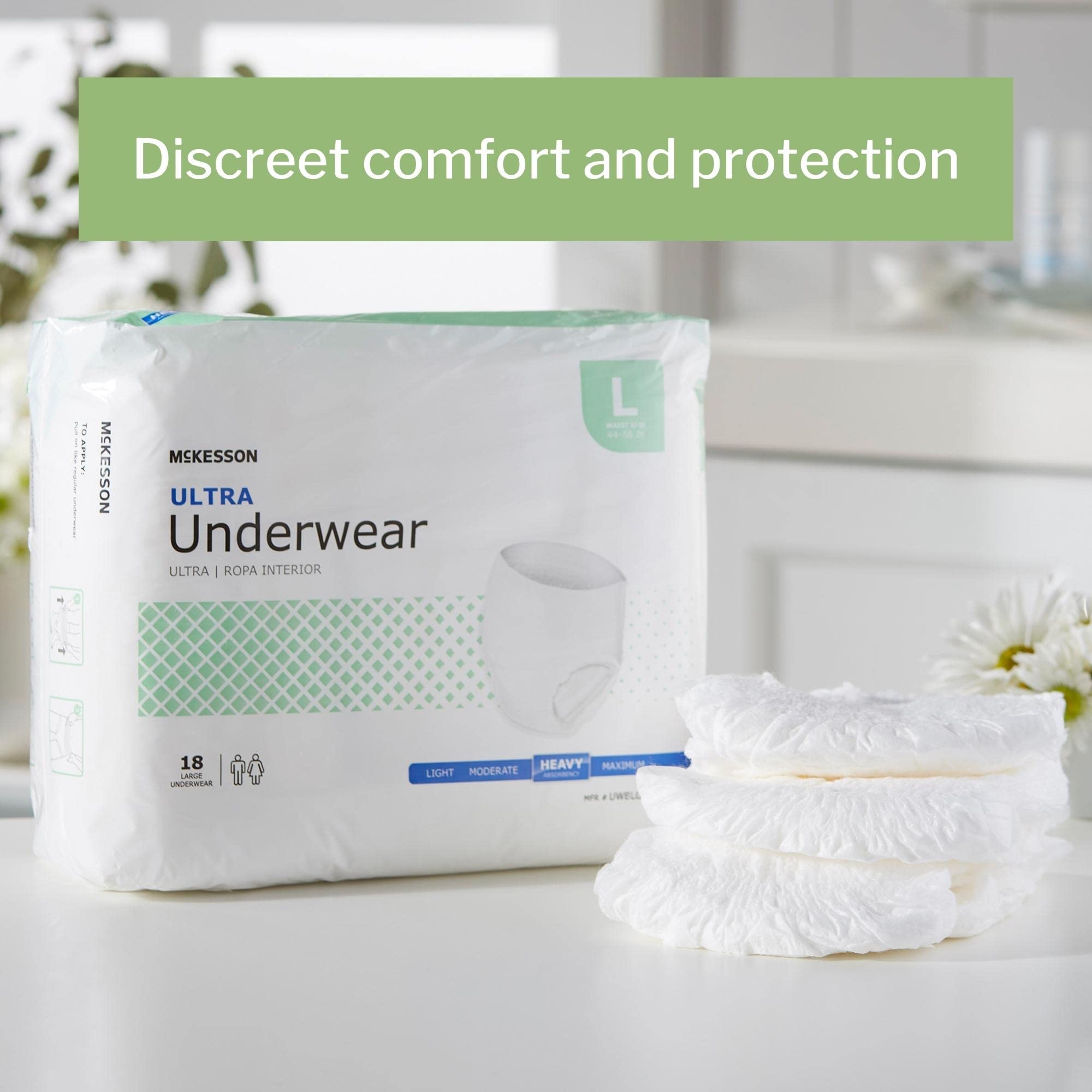 McKesson Ultra Adult Incontinence Underwear, [72 Count], Heavy Absorbency, Large, 44-58 in. Unisex Bladder Leak Protection, Pull