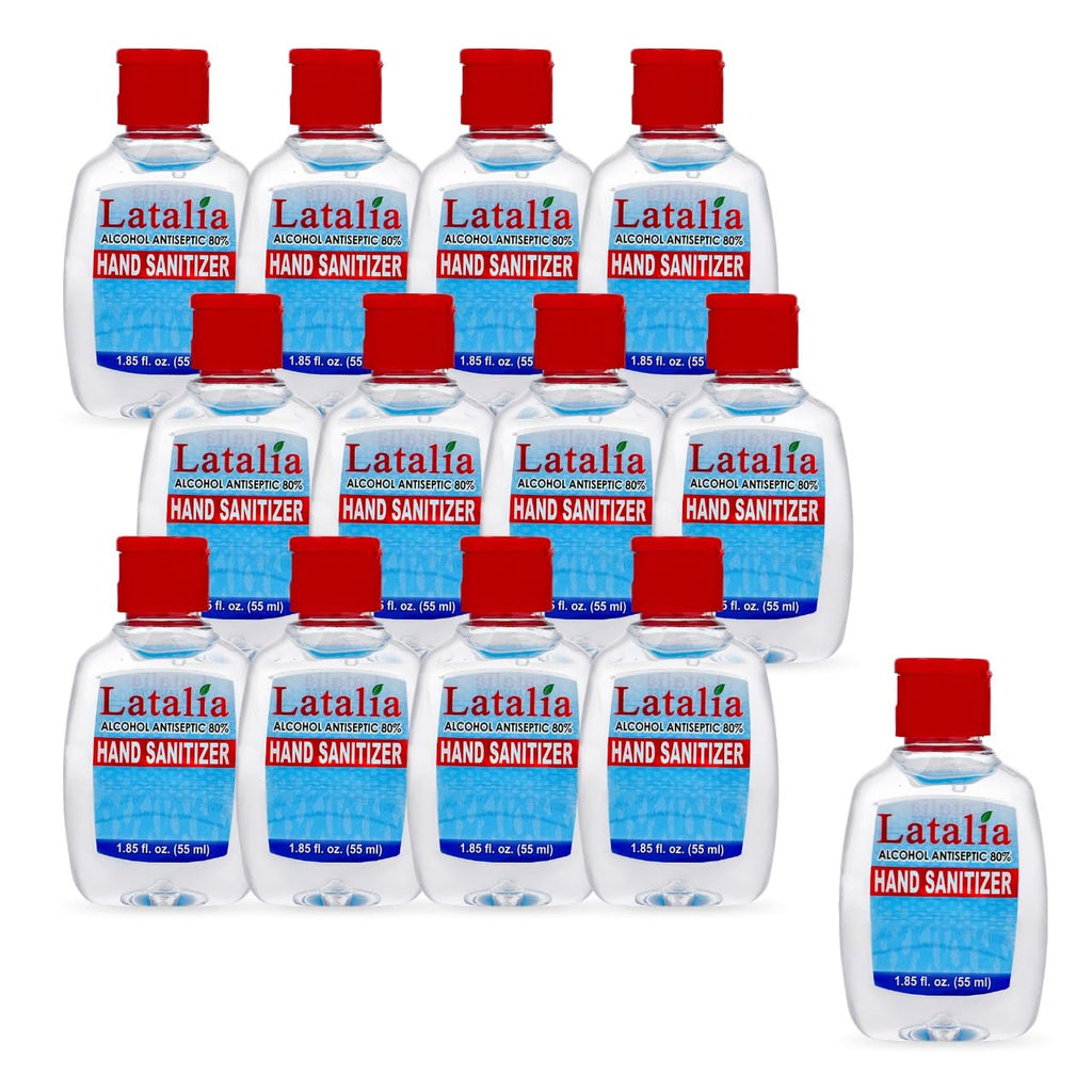 Latalia Mini Hand Sanitizer - Pack of 12 Travel Hand Sanitizers - Unscented Mini Clean Scent Non-Drying Gel (55ml & 1.85 fl. oz)