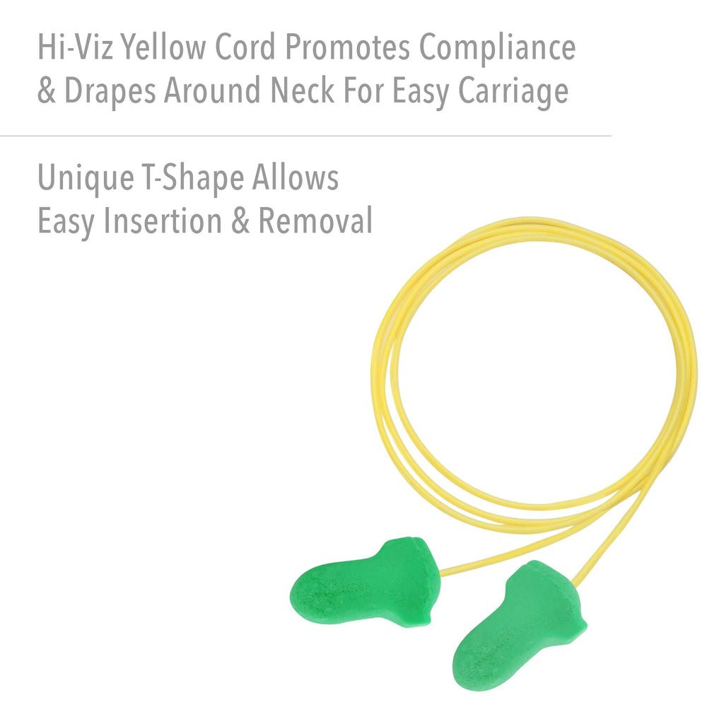 Howard Leight by Honeywell Maximum Lite Low Pressure Corded Disposable Foam Earplugs, Box of 100 Pairs (LPF-30) ,Green