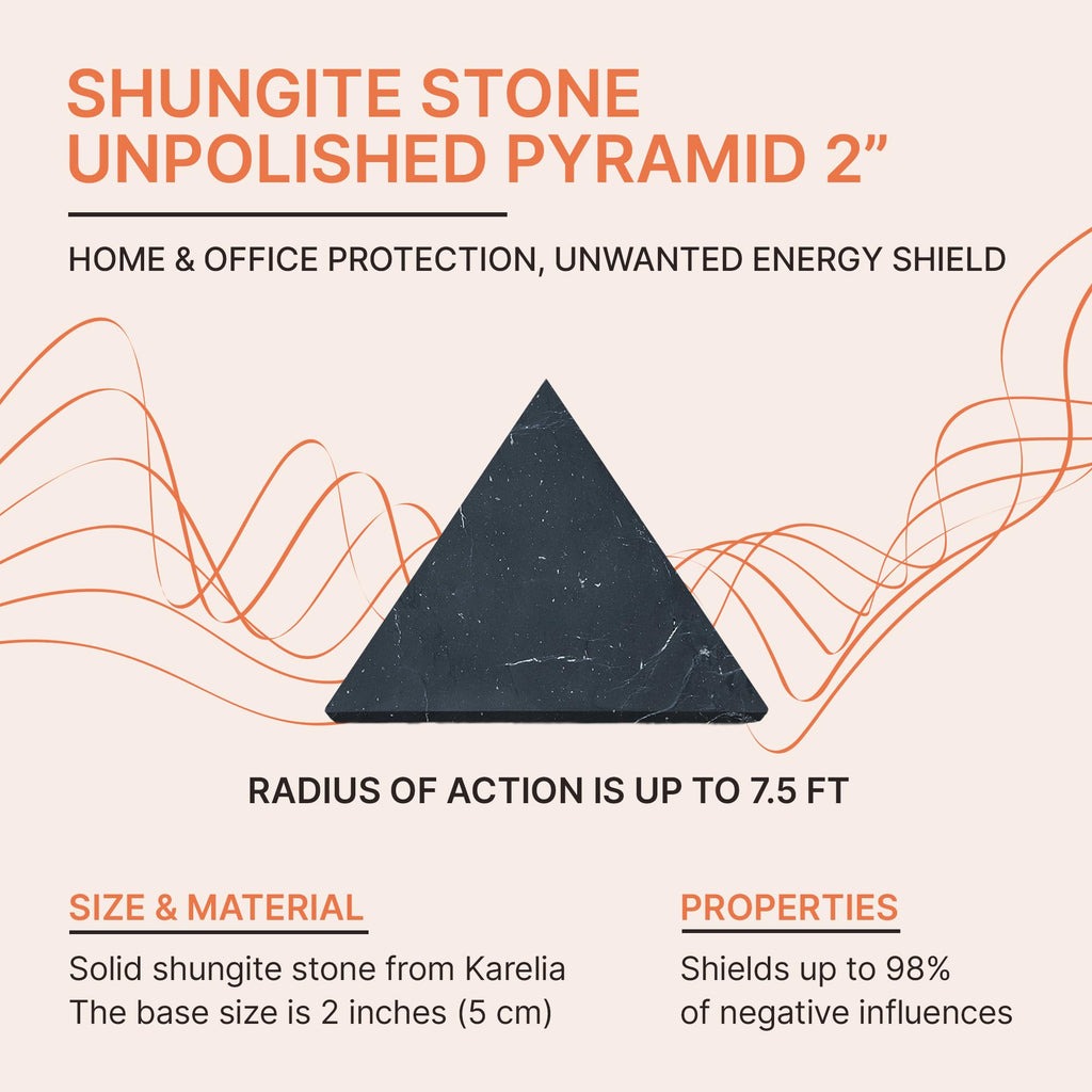 Shungite Stone Protection Pyramid 2 | Authentic Shungite Stones Protection Unpolished Pyramid 2 inches (5 cm) | Black Stone Crys
