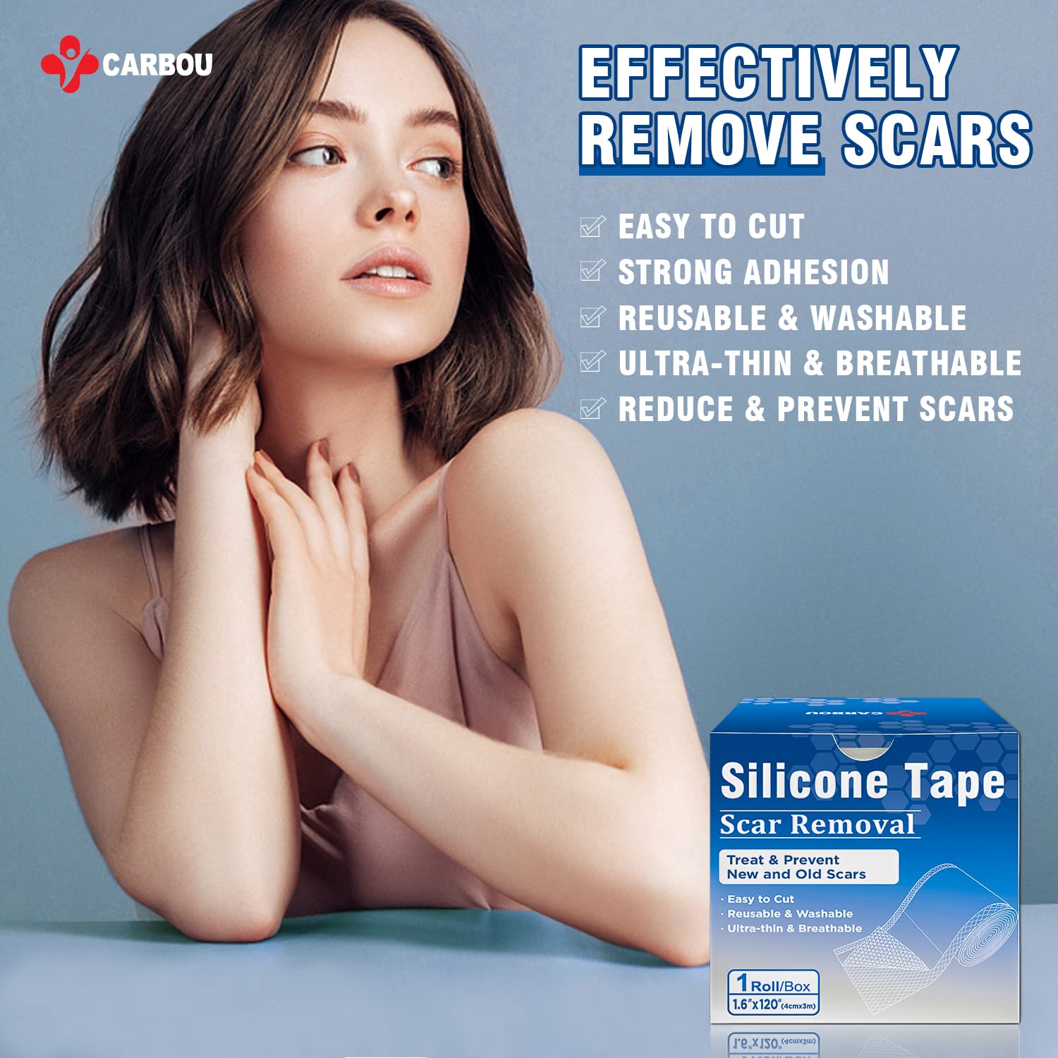 Carbou Medical Silicone Scar Sheets (1.6''x 120''Roll),Soft Silicone Scar Tape,Easy-Tear Silicone Tape for Scars Treatment,Profe