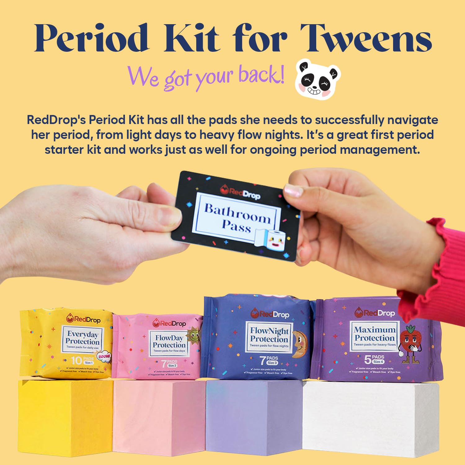 RedDrop Period Kit for Tweens - First Period Kit for Girls 9-12 - Includes 30 Everyday Pads, 14 FlowDay Teen Pads, 14 FlowNight