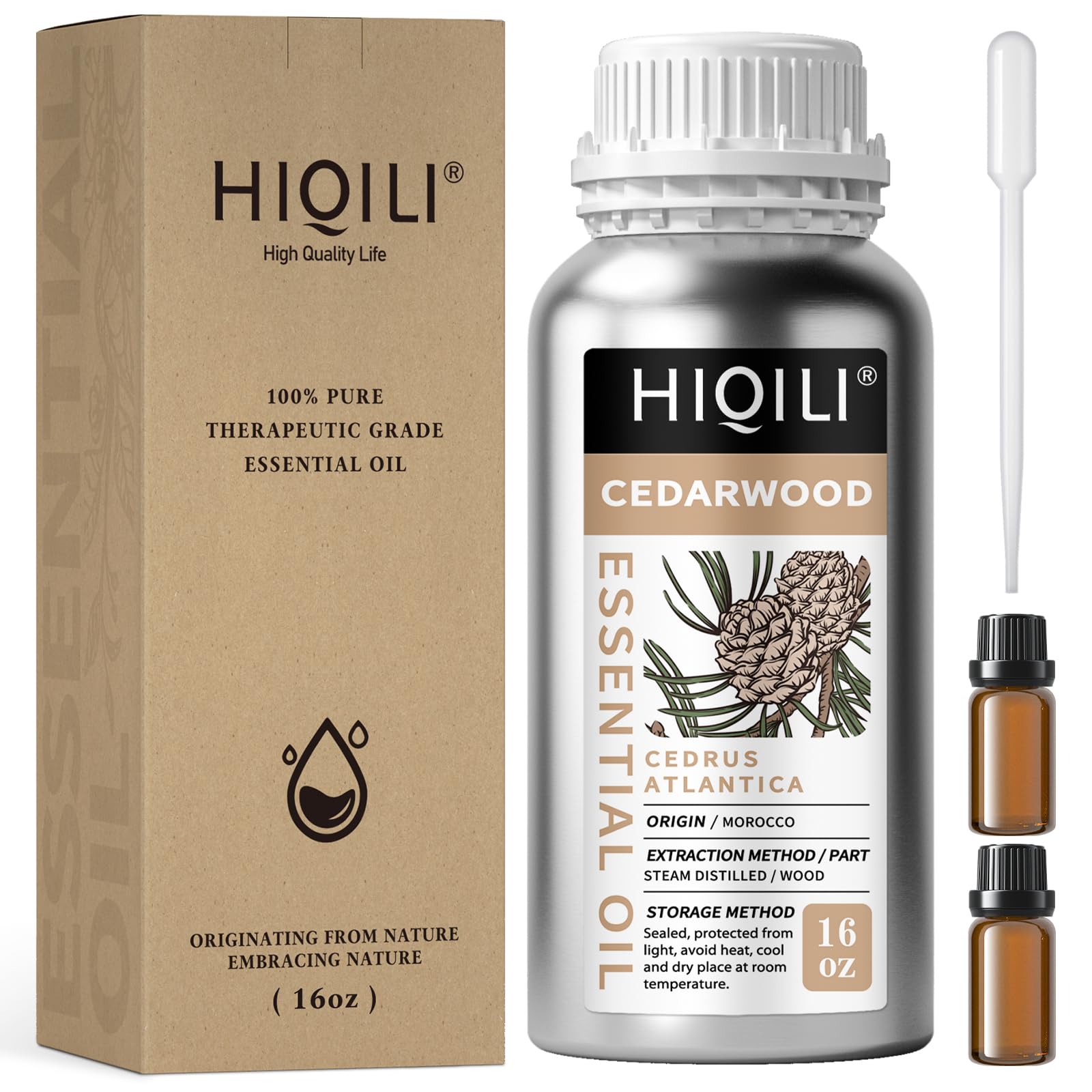 HIQILI 16 Fl Oz Cedarwood Essential Oil, Pure Natural Cedarwood Oil for Hair, Diffuser, Aromatherapy - 500ML
