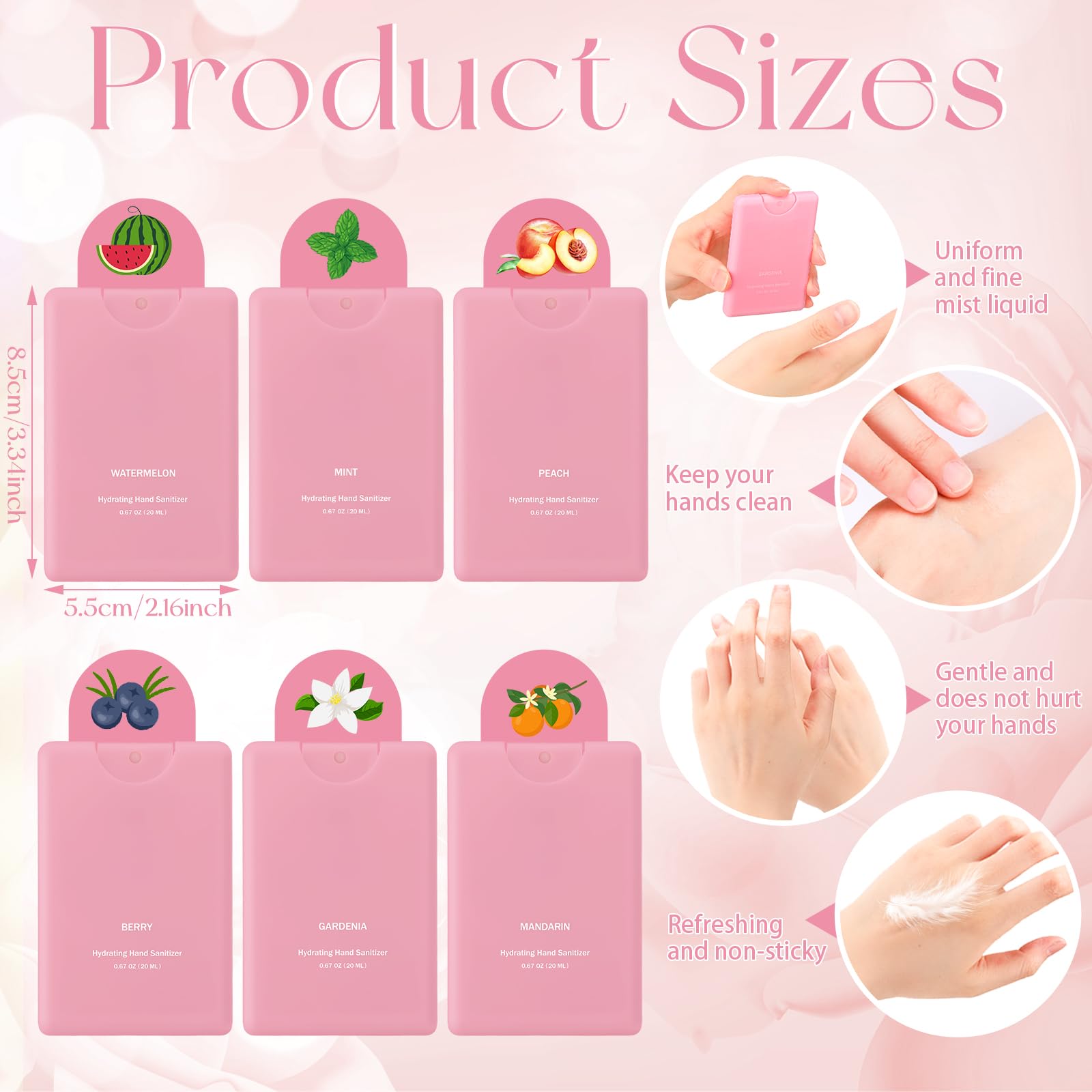 Dansib 24 Pcs Mini Hand Sanitizer Spray Bulk Travel Size Pink Perfume Hand Sanitizer Spray Valentines Day Galentines Gift for W