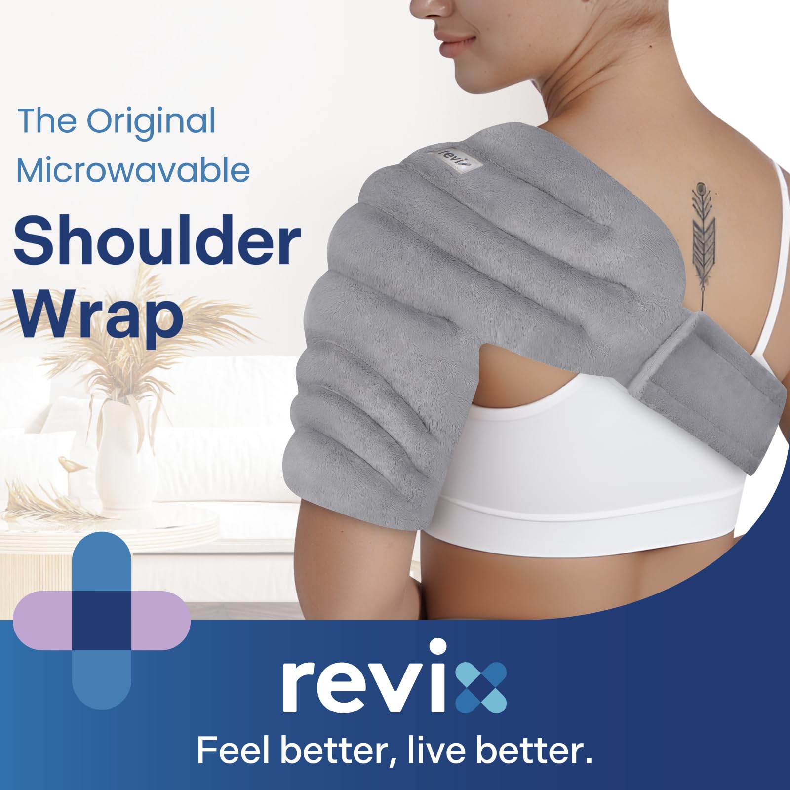 REVIX Shoulder Heating Pad Microwavable for Rotator Cuff Discomfort Relief, Moist Heating Pads Microwavable with Adjustable Stra