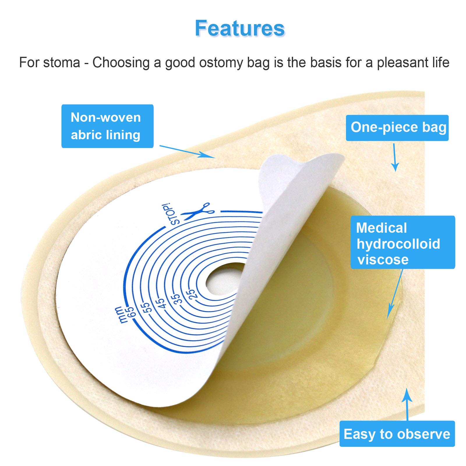 Ostomy Colostomy Supplies, 10 PCS Colostomy Bag, One Piece Drainable Pouches with Twist-Tie for Ileostomy Stoma Care, Cut to Fit