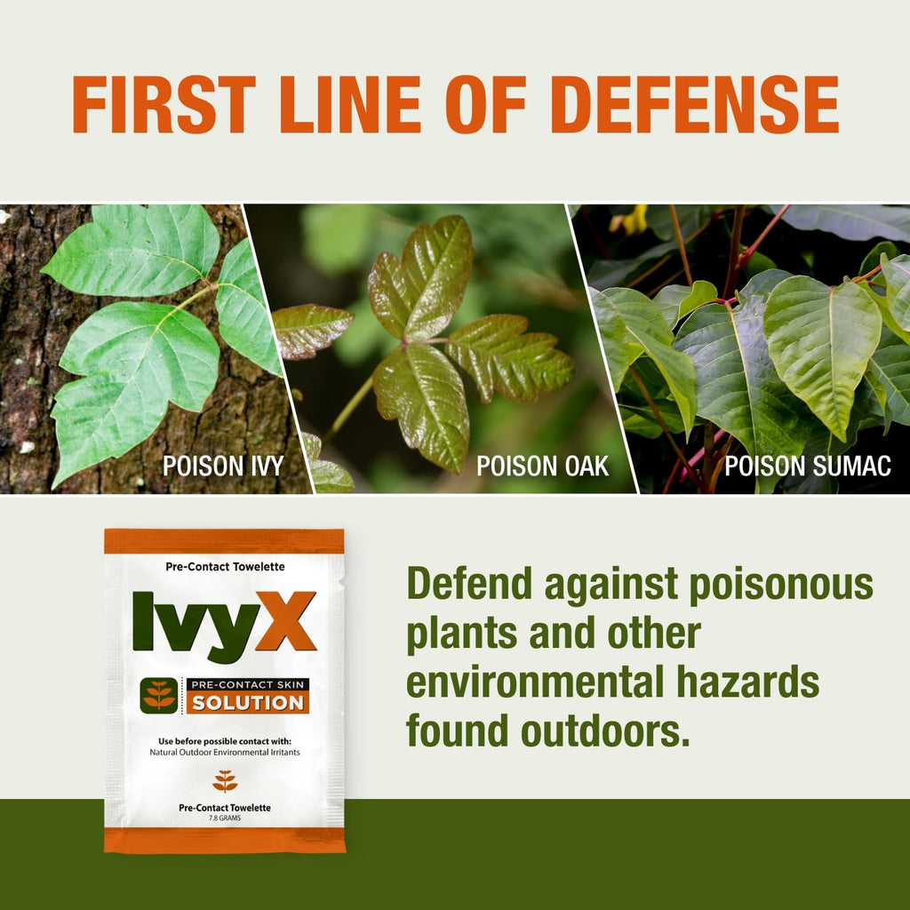 CoreTex Ivy X Pre-Contact Poison Ivy Wipes - Pack of 50 Single-Use Barrier Wipes to Help Prevent Itchy Rashes - Also Works on Po