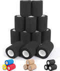 AZEN 12 Pack Black Self Adhesive Bandage Wrap, 3 X 5 Yards Elastic Cohesive Bandage Wrap, Vet Wrap, Ankle Tape, Tattoo Grip Tape