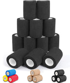AZEN 12 Pack Black Self Adhesive Bandage Wrap, 3 X 5 Yards Elastic Cohesive Bandage Wrap, Vet Wrap, Ankle Tape, Tattoo Grip Tape