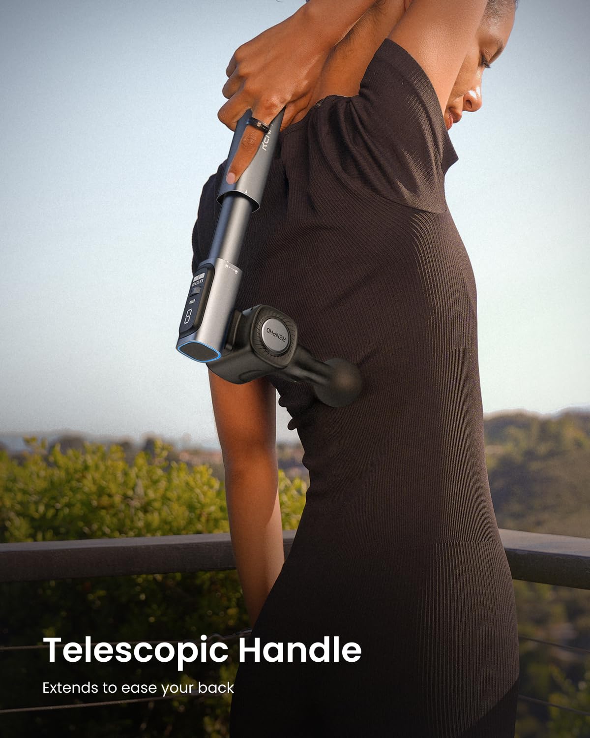 RENPHO Massage Gun with Adjustable Angles and Extension Handle, Christmas Gifts, Handheld Percussion Muscle Massager Deep Tissue