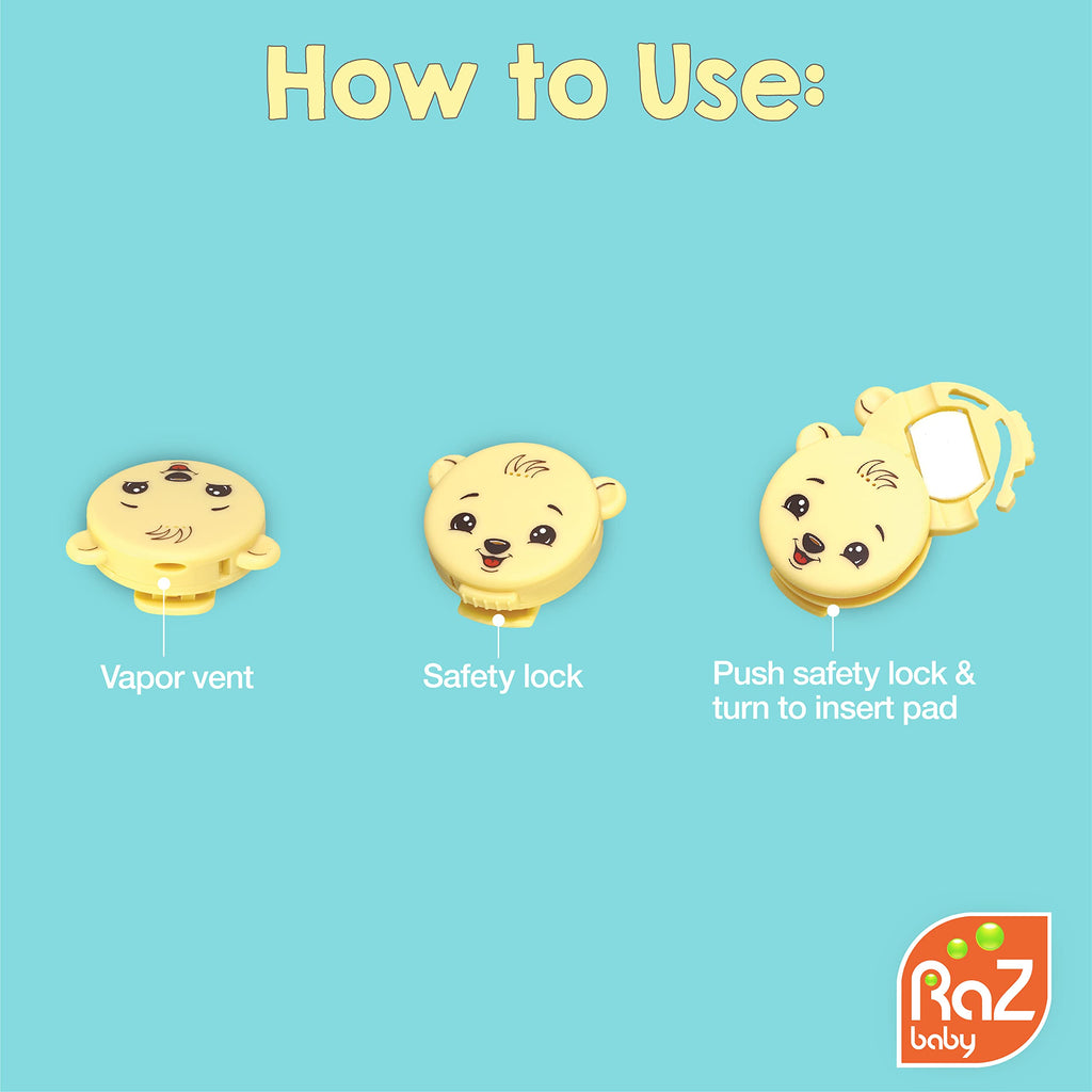 RaZbaby Vapor-Raz Clip-On Vaporizer - Reusable for Cough, Cold & Congestion Relief with Soothing Menthol & Eucalyptus Aromathera