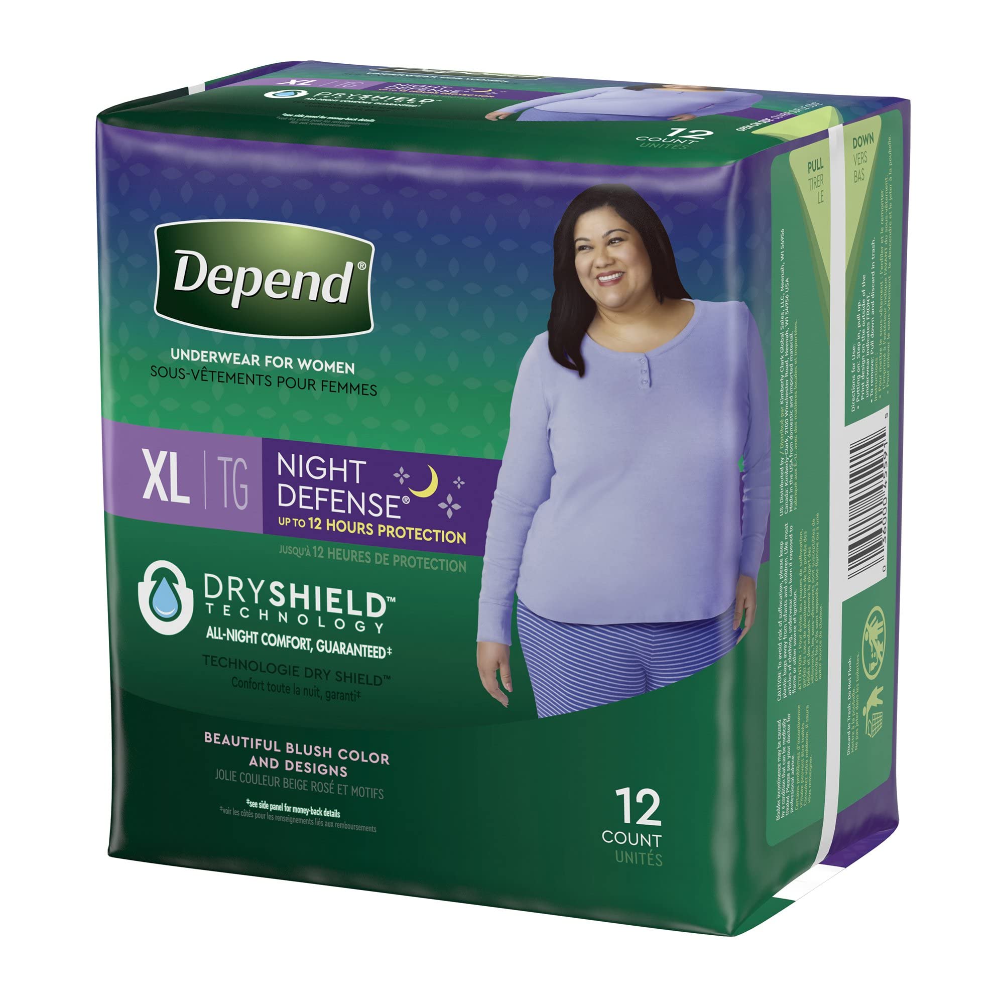Depend Night Defense Incontinence Overnight Underwear for Women, XL, 12 Underwear (Pack of 2)