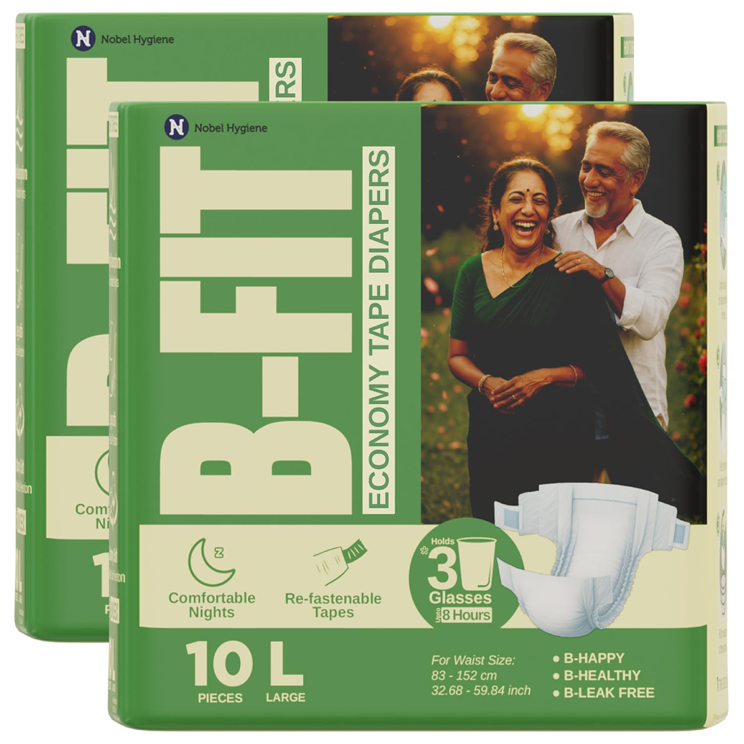BFit Economy Adult Diaper L Size Tape Style | 20 (Large) | Waist 32.6859.84 Inch | Refastenable Tapes, Cottony Comfort, Gel Co
