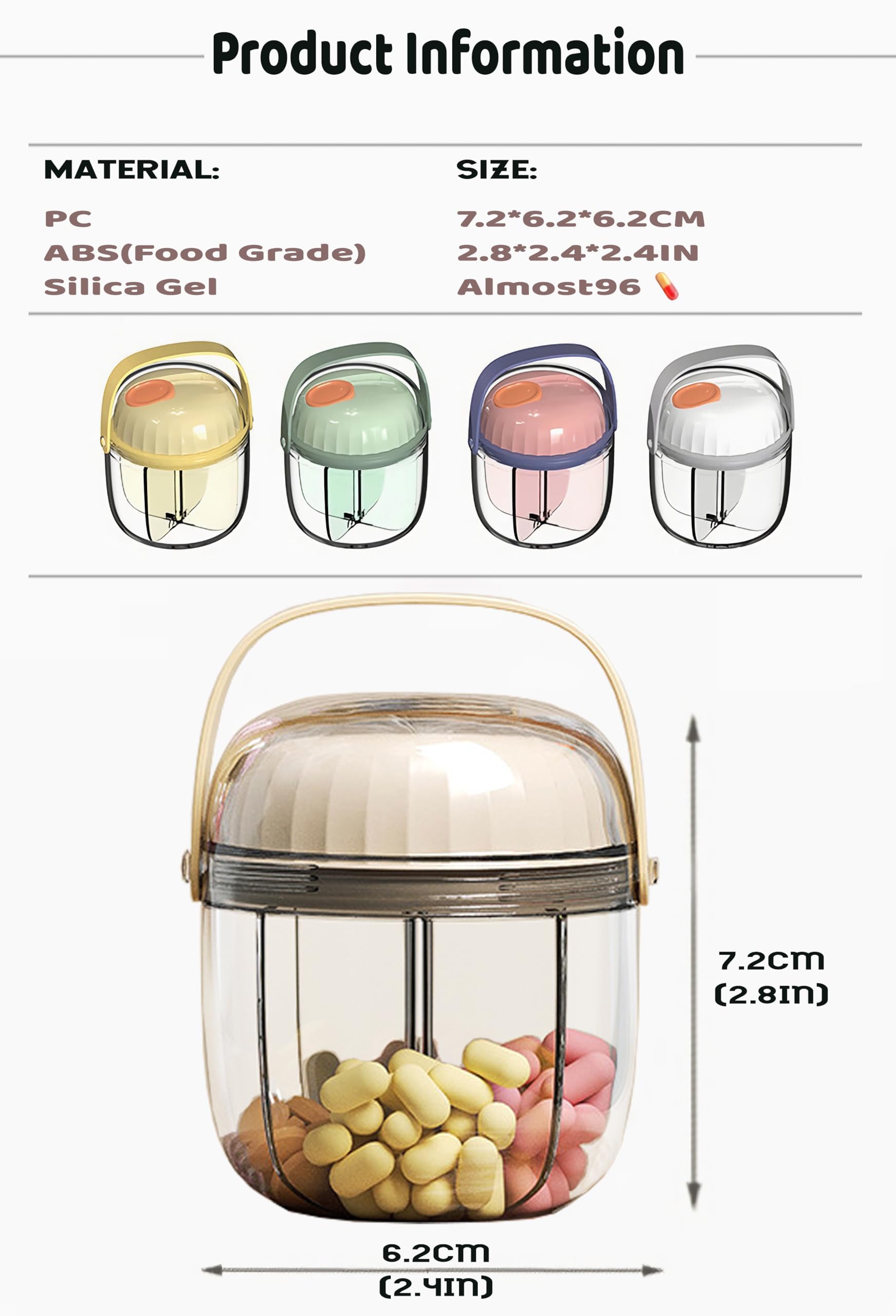 MURRI&MURRDI Pill Organizer with 4 Compartments, Travel Pill Box Portable Pill Case Anti-Mixing & Wide Opening, Compact Pill Con