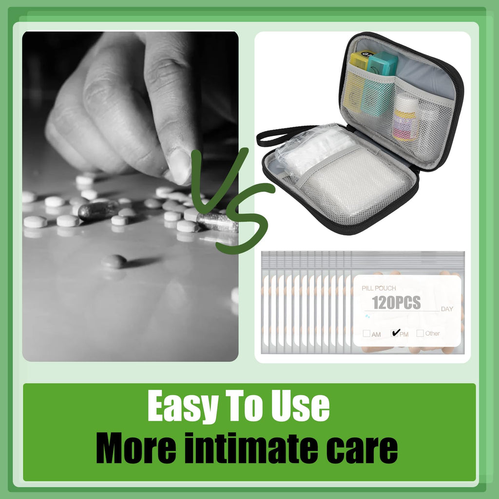 Pill Pouch Bags for Travel with Medicine Bag, Pack of 120 BPA Free 3 x 2.75 inch Reusable Pill Bag for Medicine with Write on La