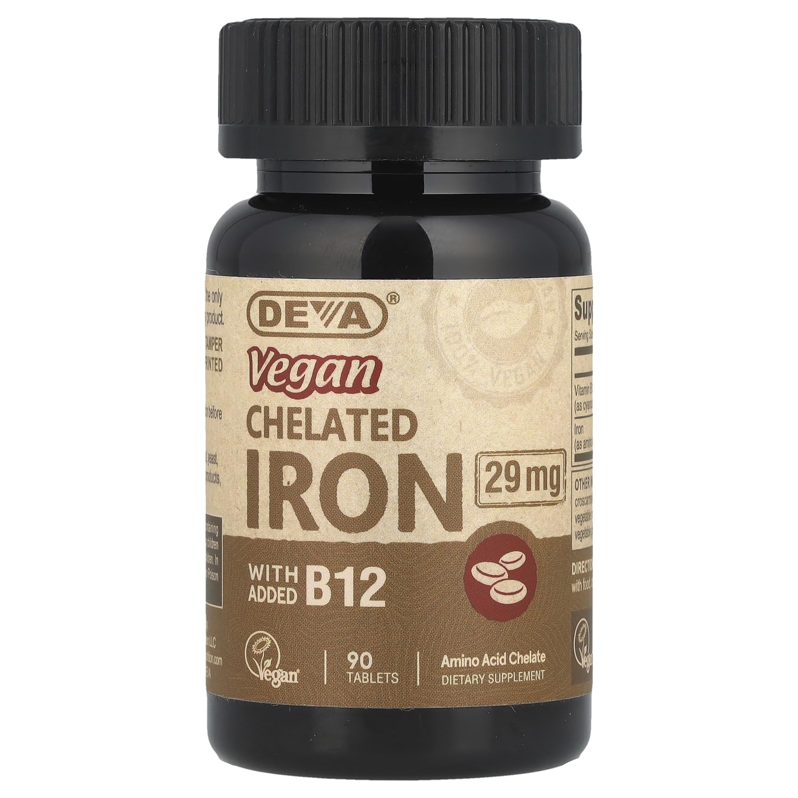 DEVA Vegan Chelated IRON 29 mg with added B-12 -- 90 Tablets ( Multi-Pack)