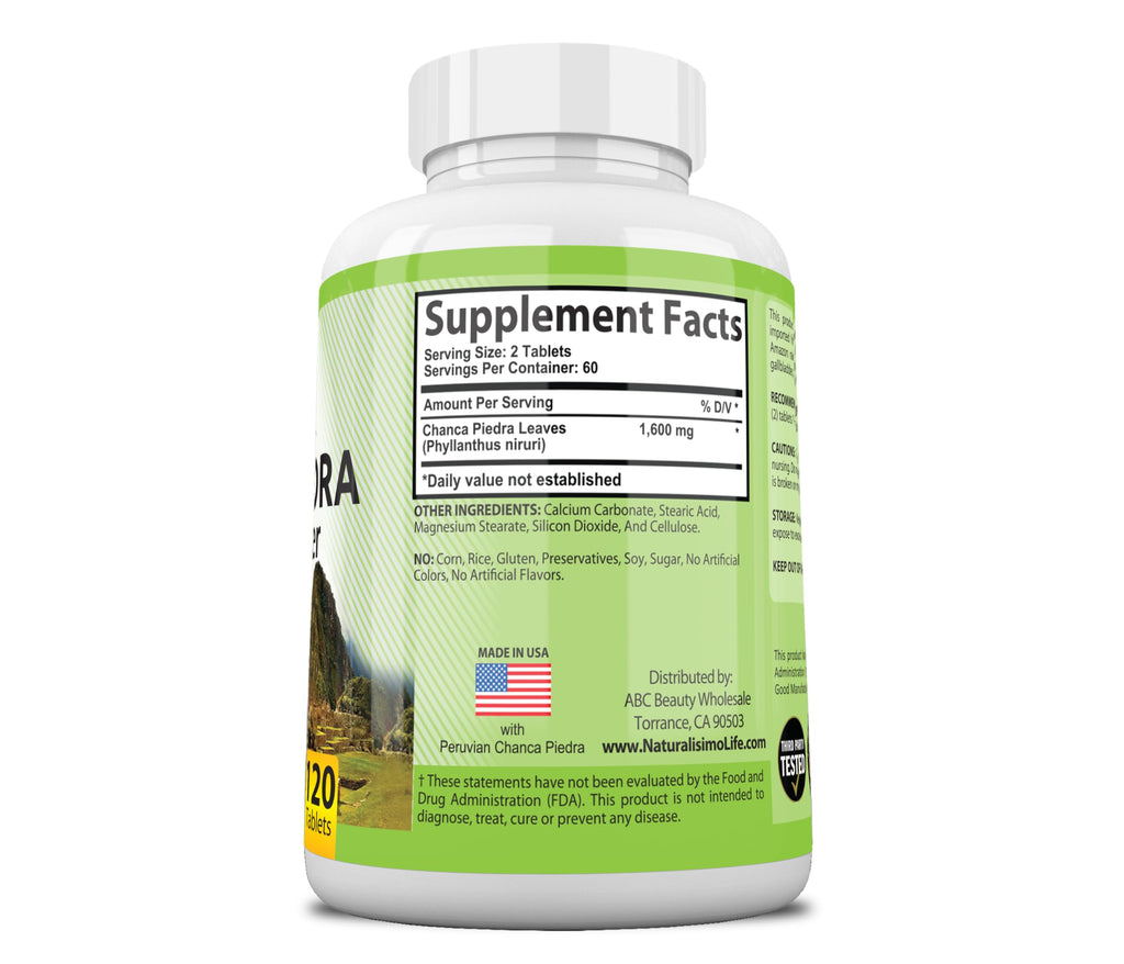 NaturalisimoLife Chanca Piedra 1600 mg - 120 Tablets Kidney Stone Crusher Gallbladder Support Peruvian Chanca Piedra Made in The