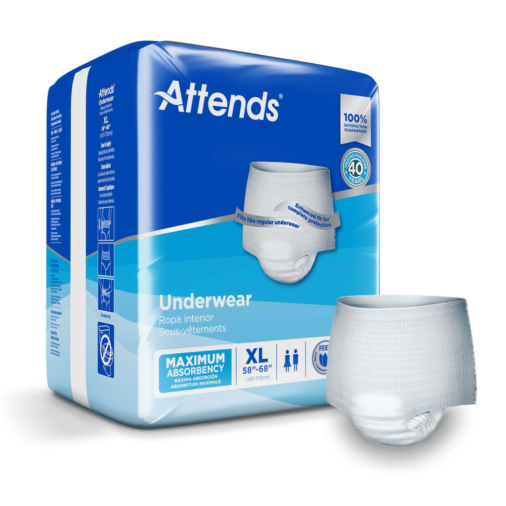 Attends Adult Absorbent Underwear, X-Large [14 Count] - Maximum Absorbency for Men and Women - Disposable Pull-On Diapers with T