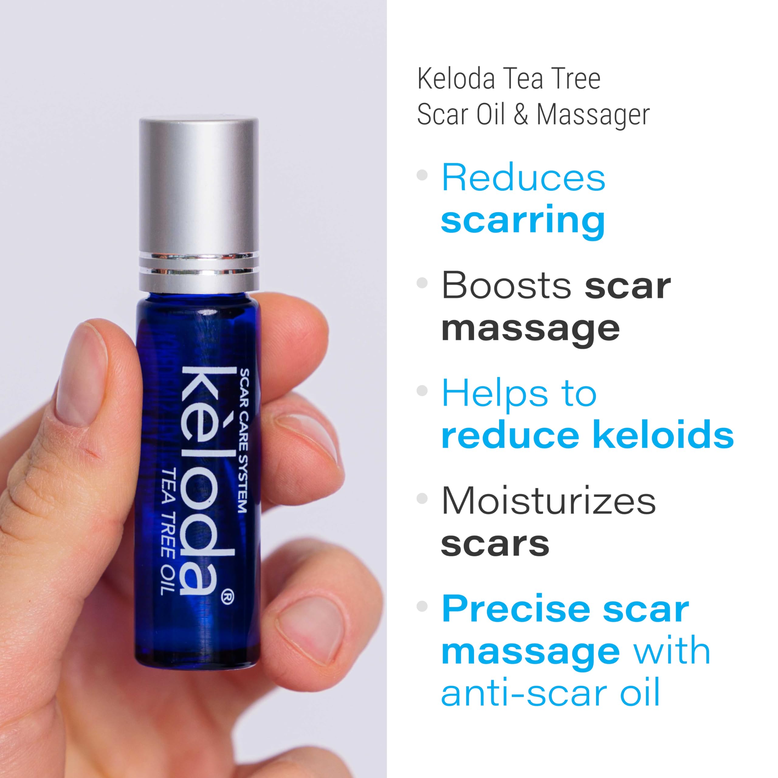 KELODA Scar & Keloid Removal Tea Tree Oil & Massager | Scars & Keloids Post Surgery Treatment | for Burns & Piercing | with Coco