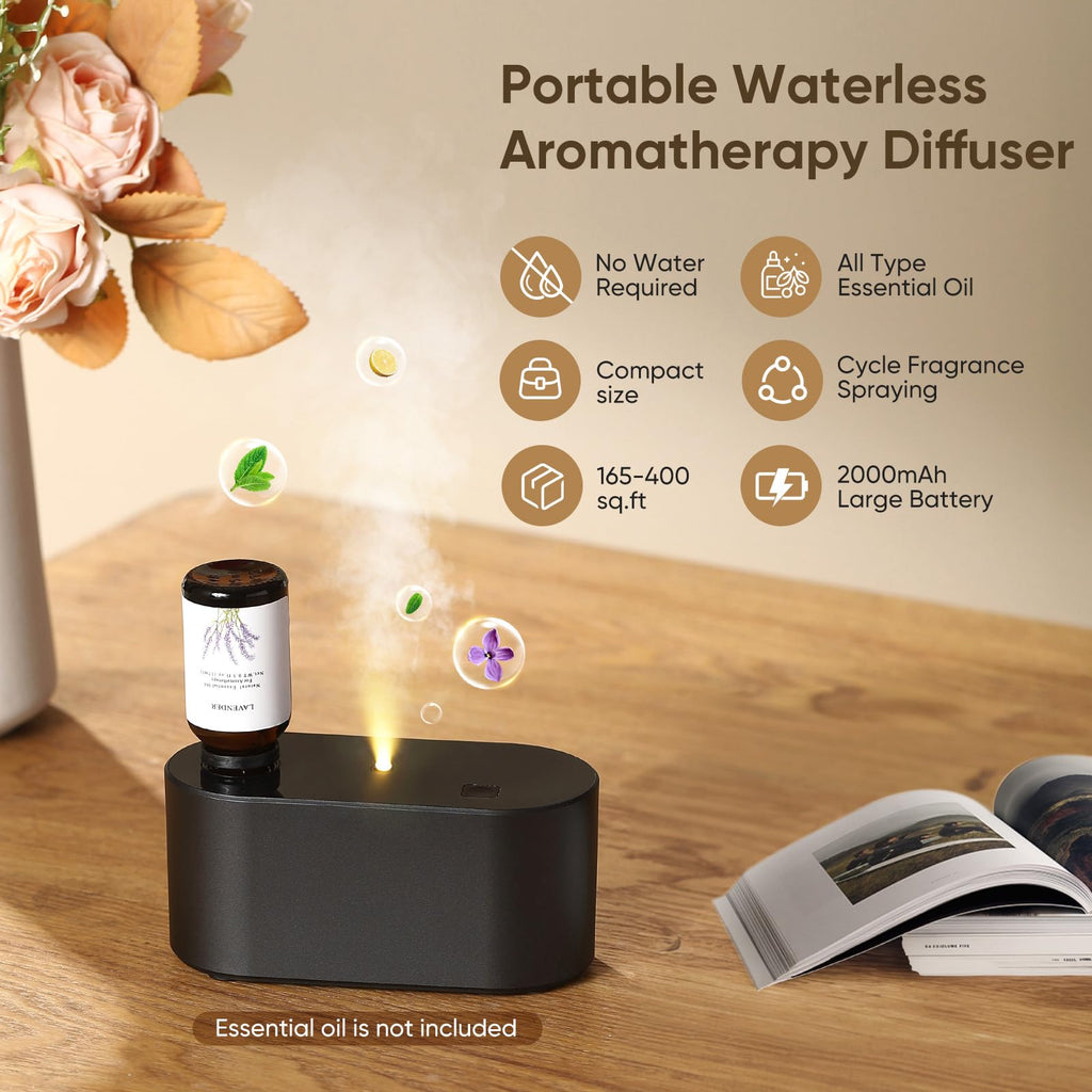 Waterless Diffuser for Essential Oil Nebulizer,Battery Operated Mini Scent Air Machine, Aromatherapy Atomizing Diffuser, 3 Mist