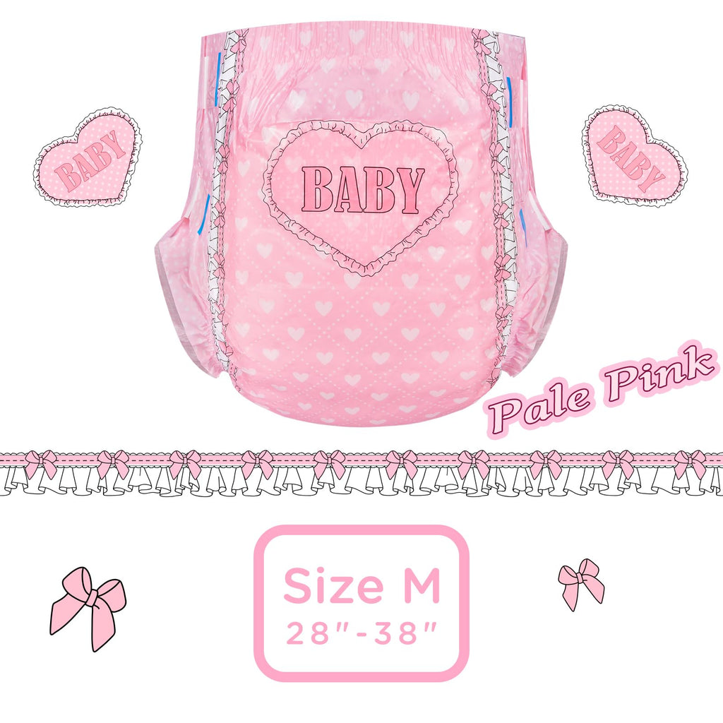 Littleforbig Printed Adult Brief Diapers 10 Pieces - Blushing Baby Pale Pink (Medium 28-38)