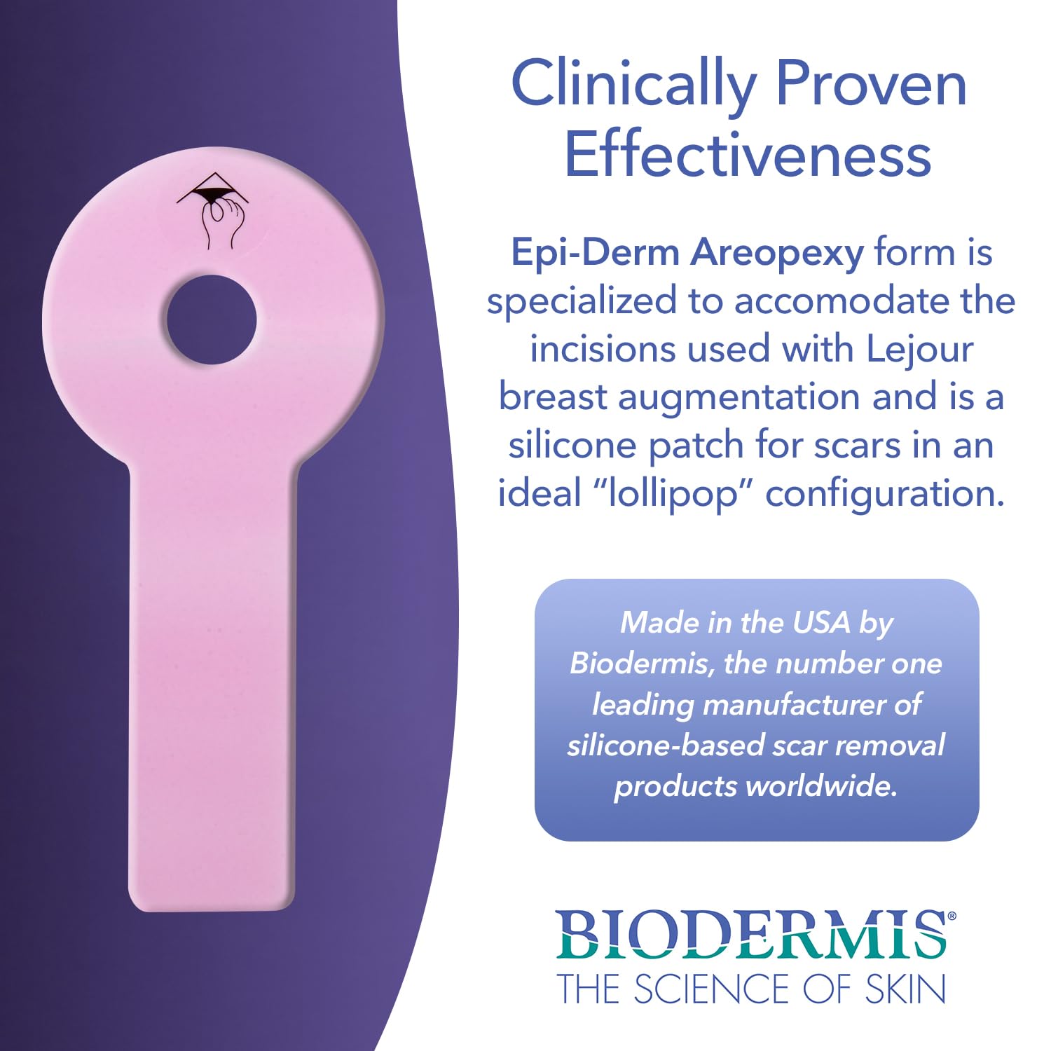 Biodermis Epi-Derm Keloid Areopexy Silicone Scar Sheets for Breast Augmentation, Professional Scar Patches in Lollipop Configura