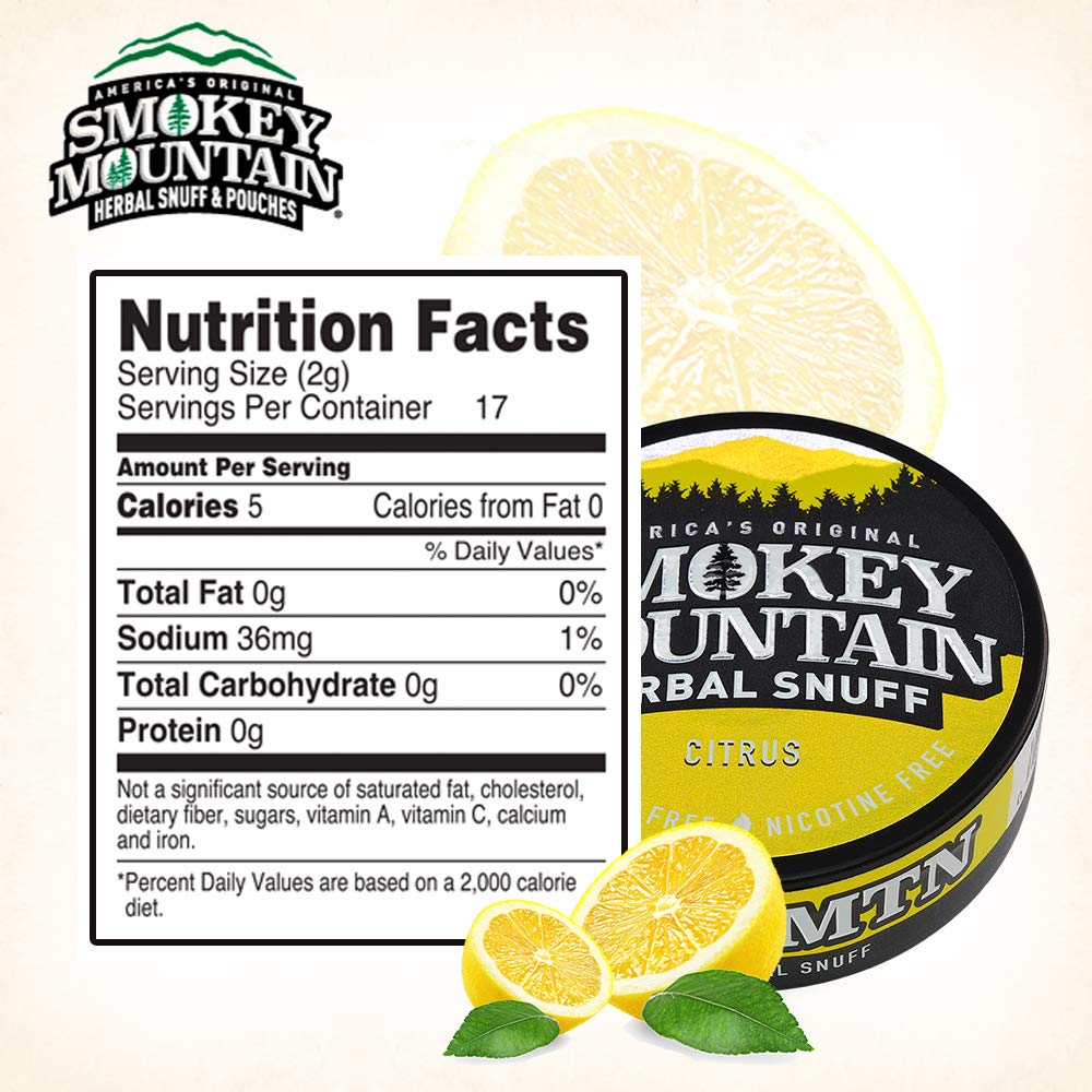 Smokey Mountain Herbal Long Cut - Citrus - 10 Can Box - Tobacco Free and Nicotine Free Snuff