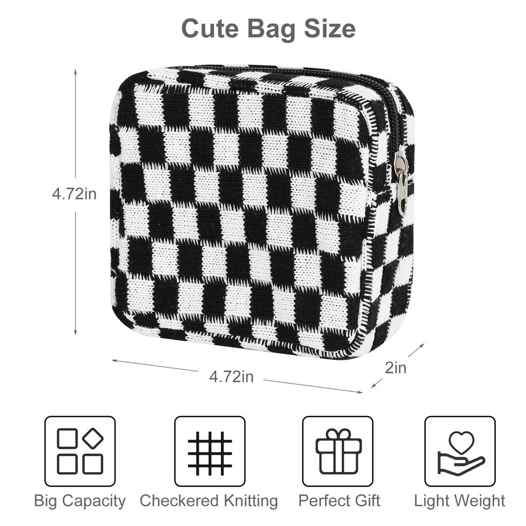 CekPo Sanitary Napkin Storage Bag, Menstrual Pad Zipper Checkered Portable Period Bag Panty Liners, Tampon Storage Pouch for Wom