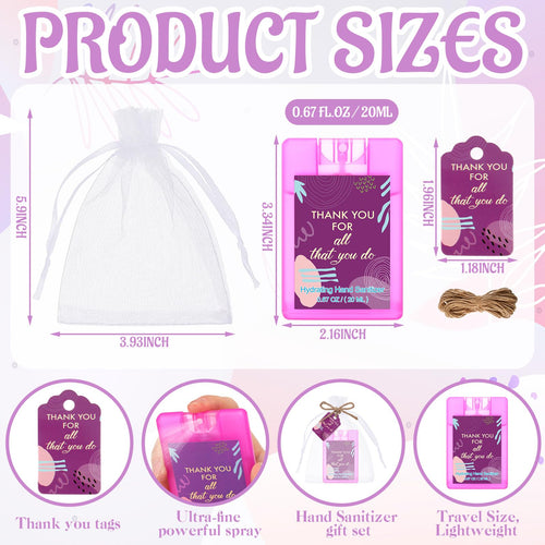 Frienda 24 Set Hand Sanitizer Spray Bulk Thank You Hand Sanitizer Travel Size with Appreciation Cards Gift Bags Pocket Spray Gif