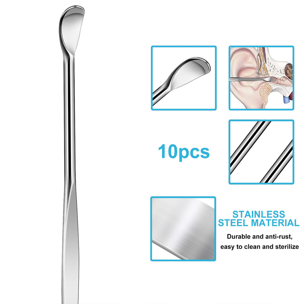 10pcs Sliver Metal Ear Cleaner Ear Pick Ear Spoon Earwax Curette Remover Earpick Tool Hanging Clean Tool for Ear Key Hanging Key